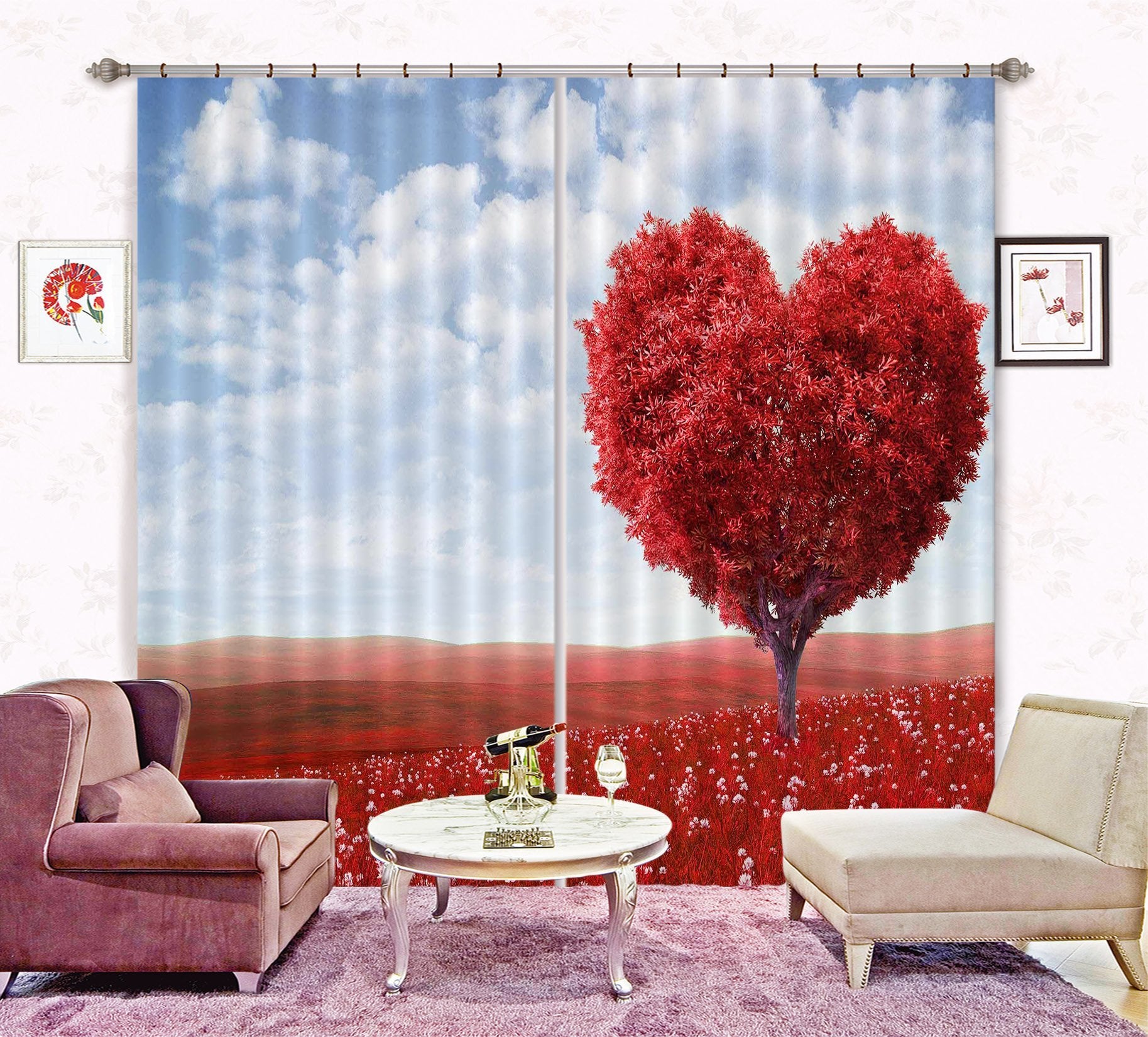 3D Red Heart-shaped Tree 2263 Curtains Drapes Wallpaper AJ Wallpaper 