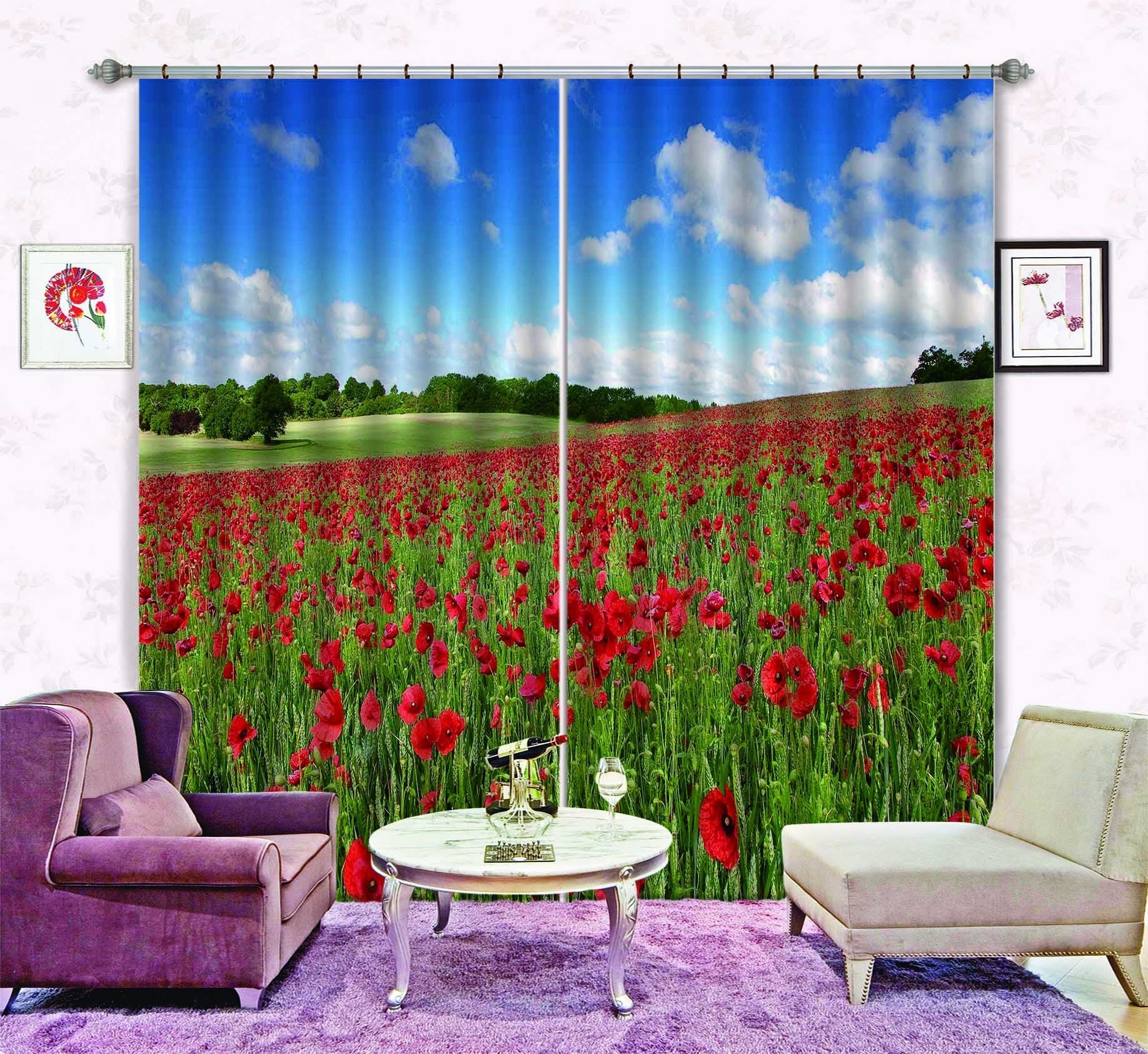 3D Flowers Field 623 Curtains Drapes Wallpaper AJ Wallpaper 