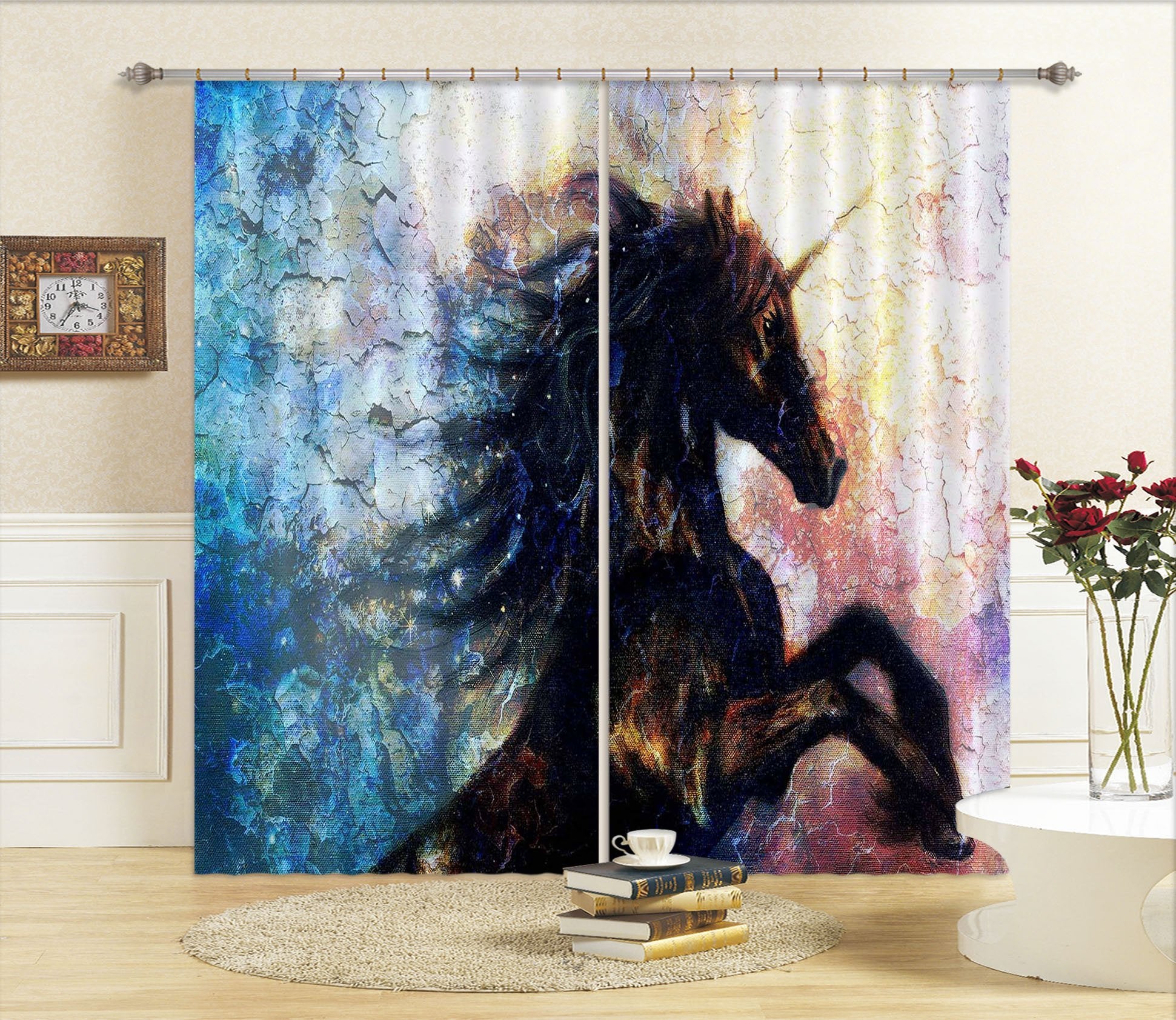 3D Oil Painting Unicorn 077 Curtains Drapes Curtains AJ Creativity Home 