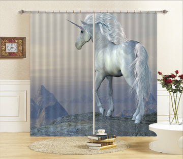 3D Cliff Unicorn 078 Curtains Drapes Curtains AJ Creativity Home 