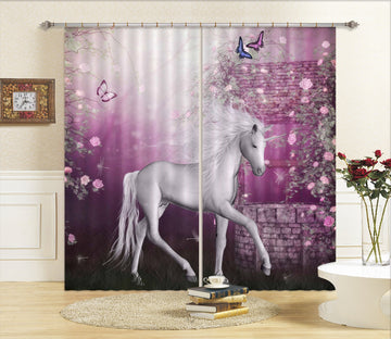 3D Flower Butterfly Unicorns 086 Curtains Drapes Curtains AJ Creativity Home 