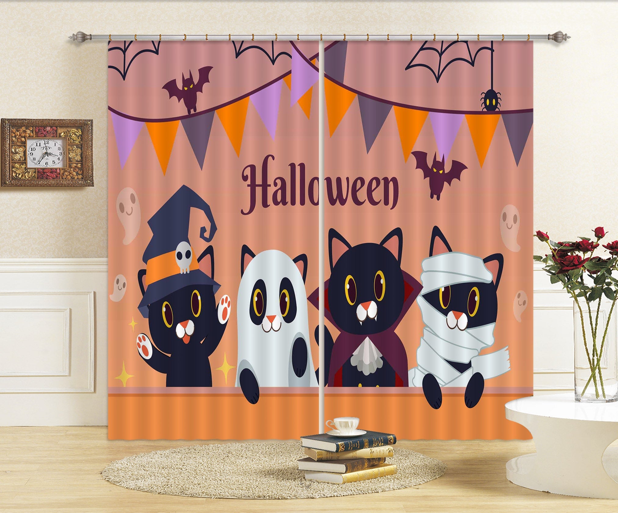 3D Vampire Bear 024 Halloween Curtains Drapes Curtains AJ Creativity Home 