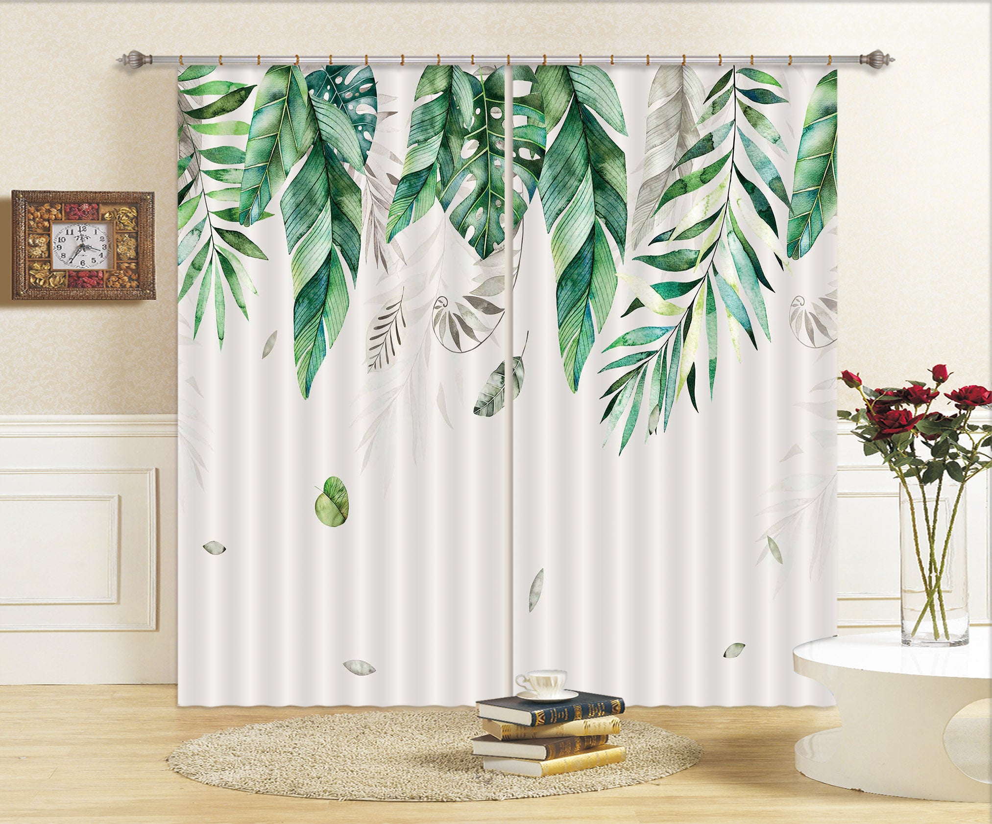 3D Green Leaf 846 Curtains Drapes