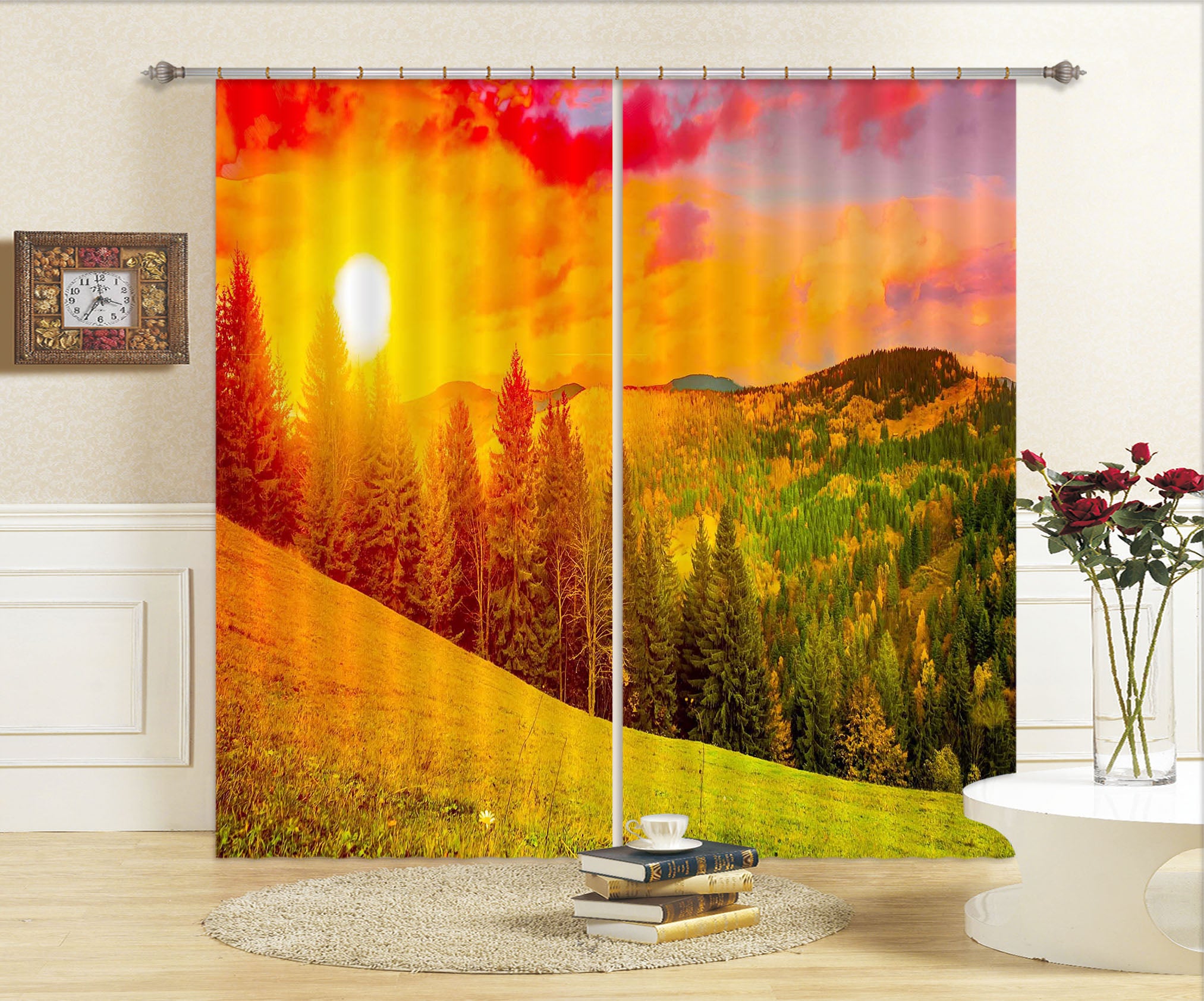 3D Sunset Steppe 837 Curtains Drapes
