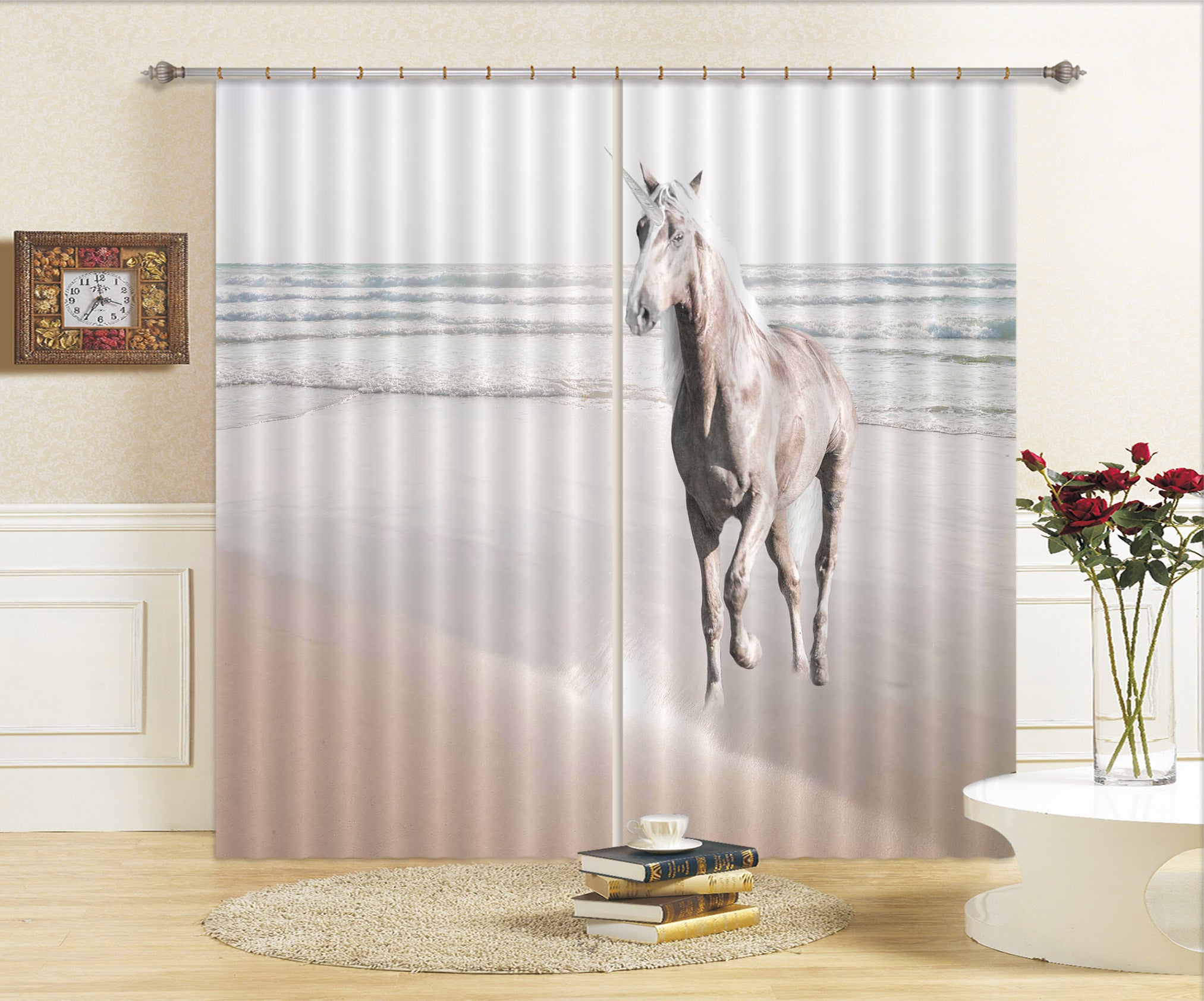 3D Beach Unicorn 001 Assaf Frank Curtain Curtains Drapes