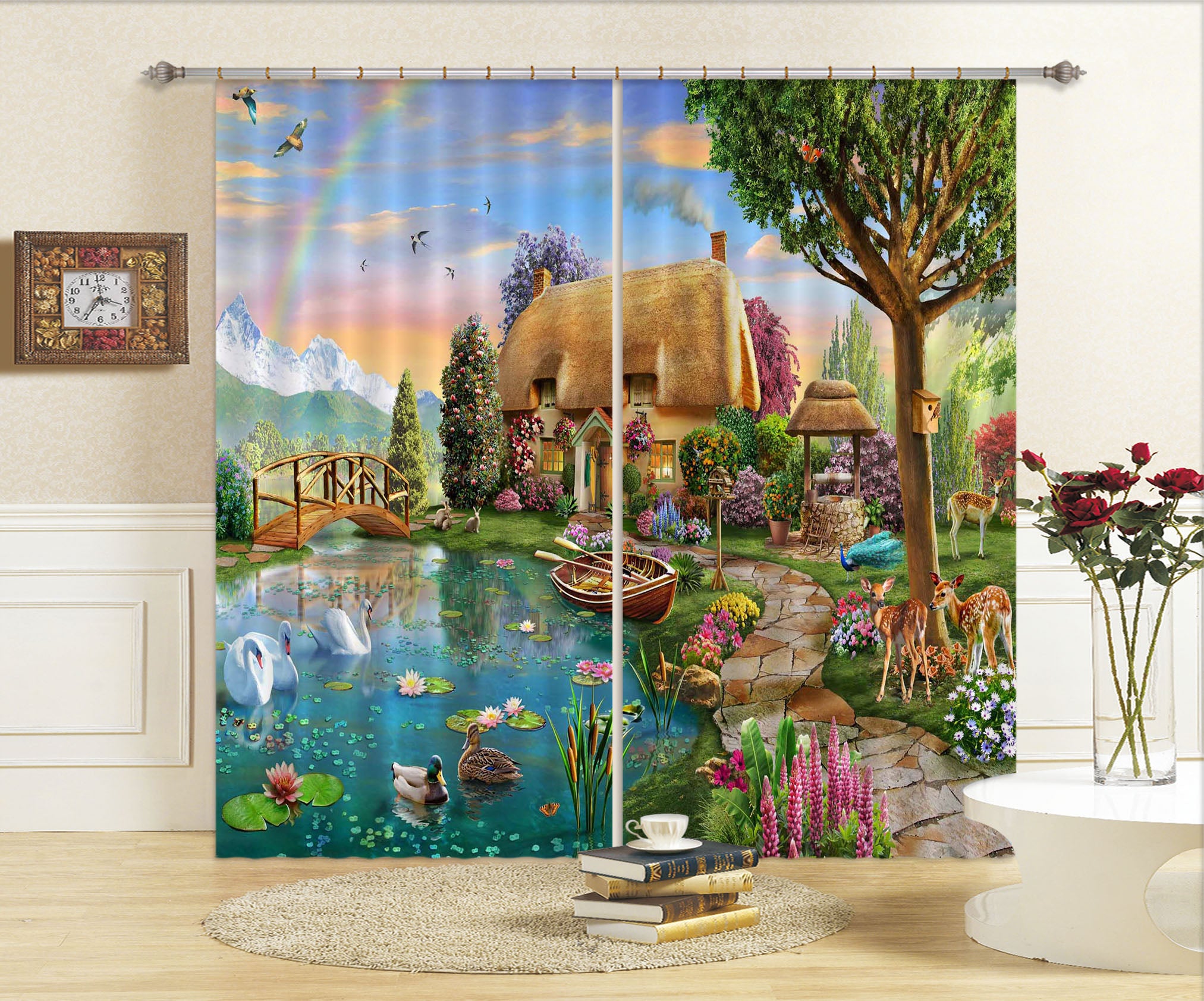 3D Painted Village 066 Adrian Chesterman Curtain Curtains Drapes