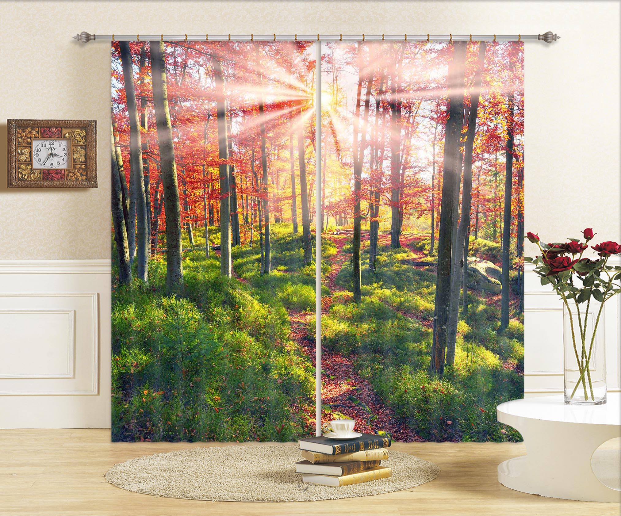 3D Sunny Forest 830 Curtains Drapes