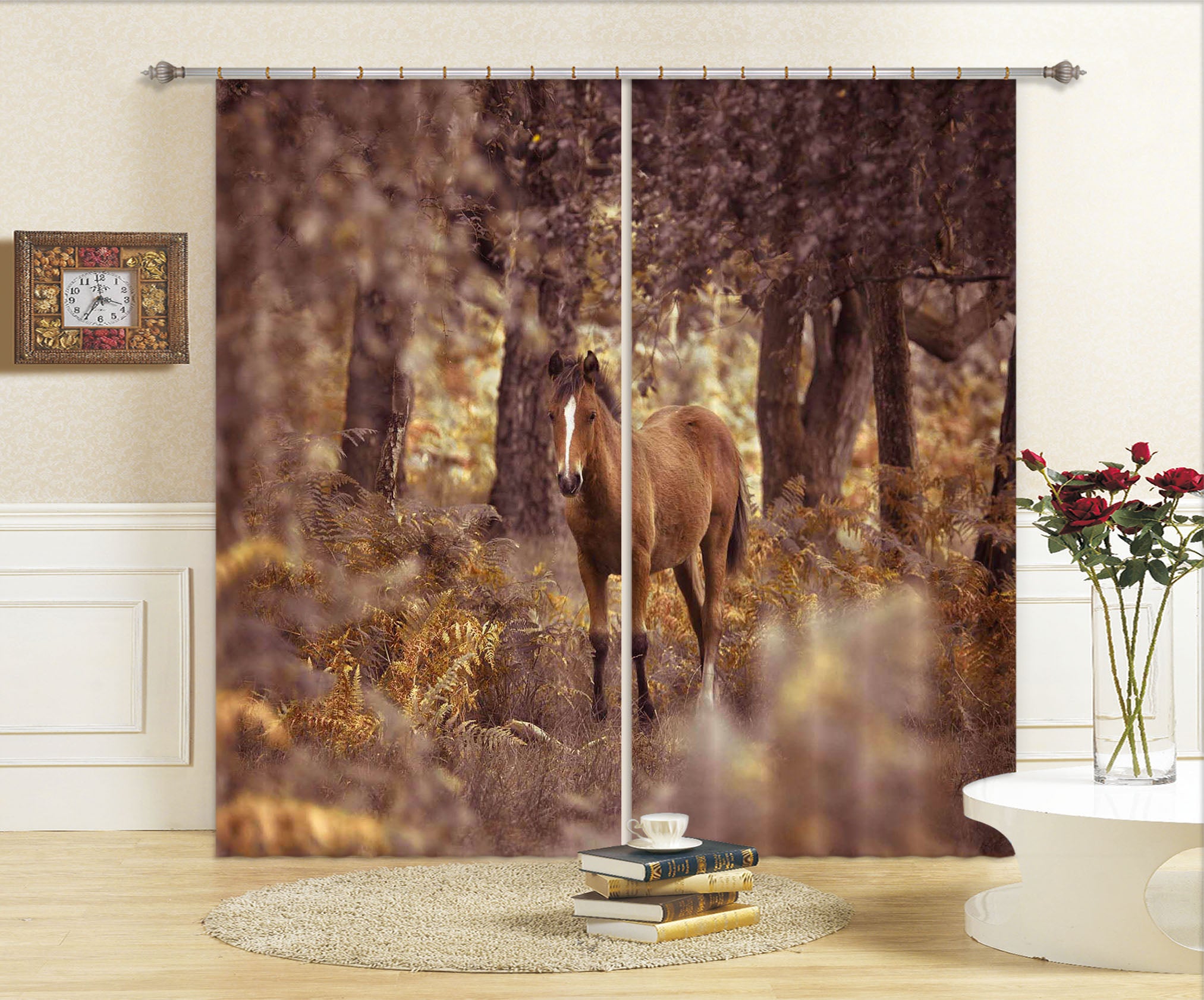 3D Forest Horse 206 Assaf Frank Curtain Curtains Drapes