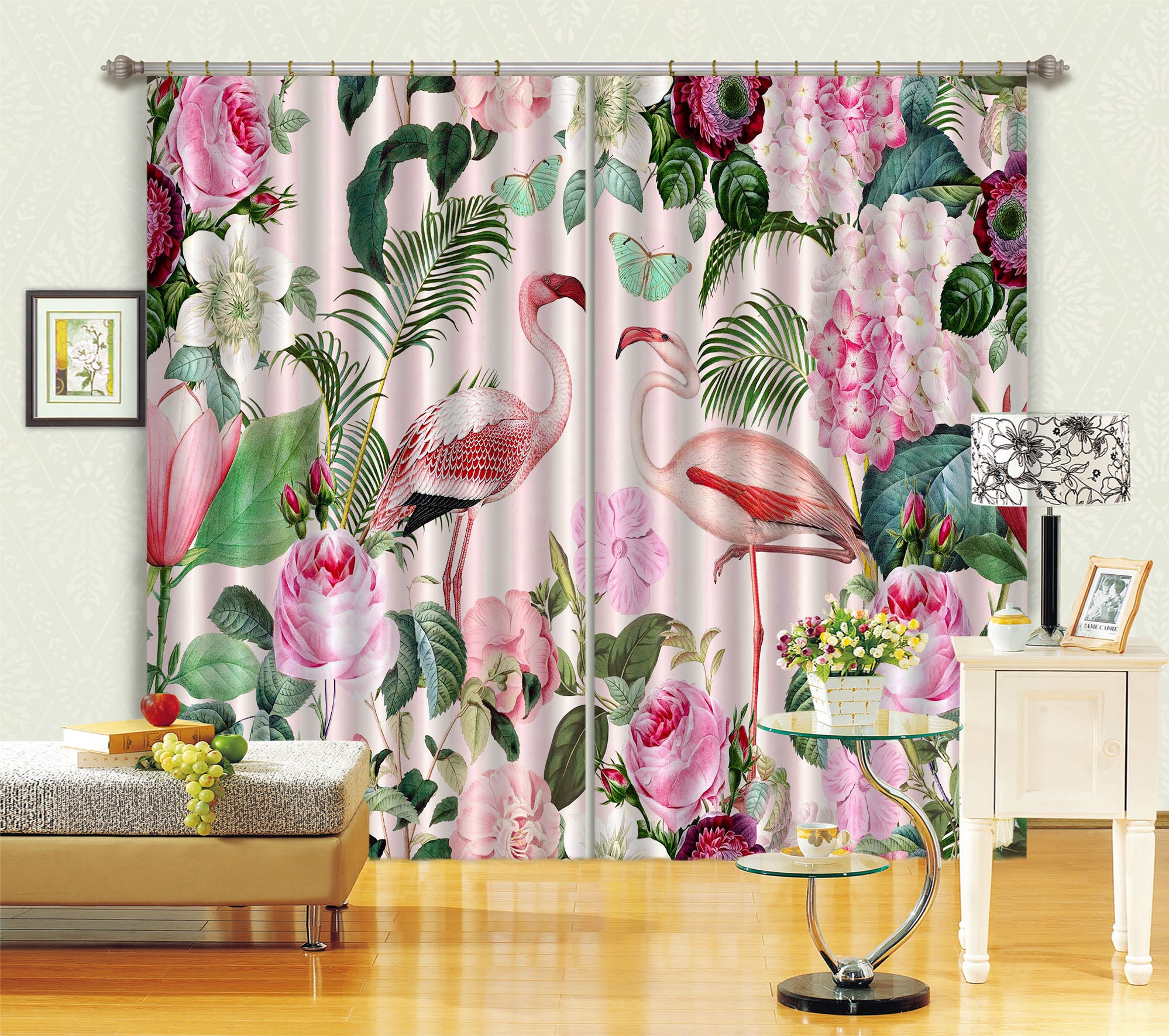 3D Flamingo Paradise 054 Andrea haase Curtain Curtains Drapes