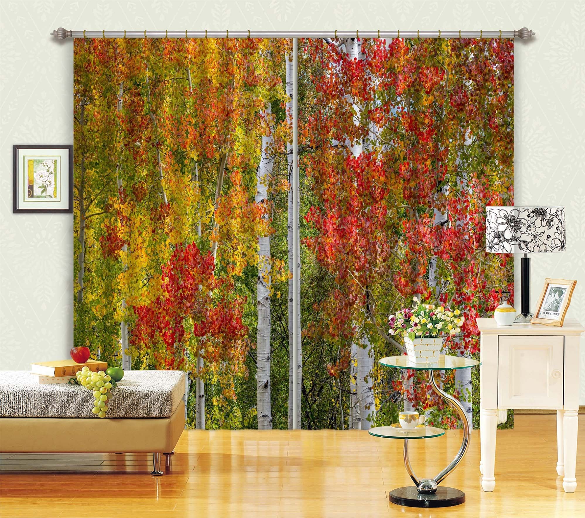 3D Autumn Leaves 062 Marco Carmassi Curtain Curtains Drapes Wallpaper AJ Wallpaper 