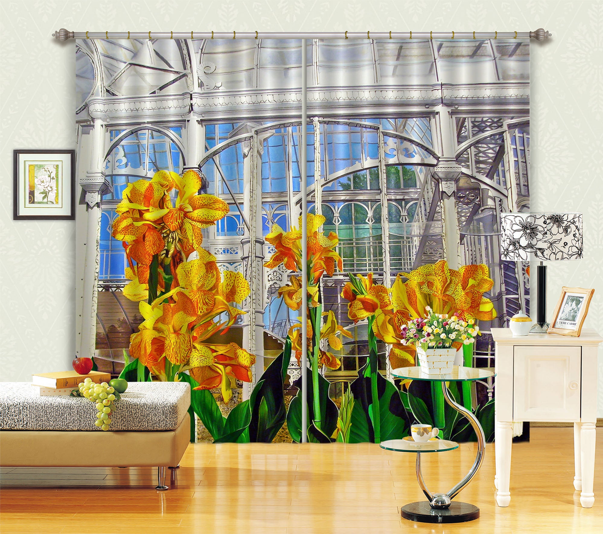 3D Yellow Flowers 11031 Matthew Holden Bates Curtain Curtains Drapes