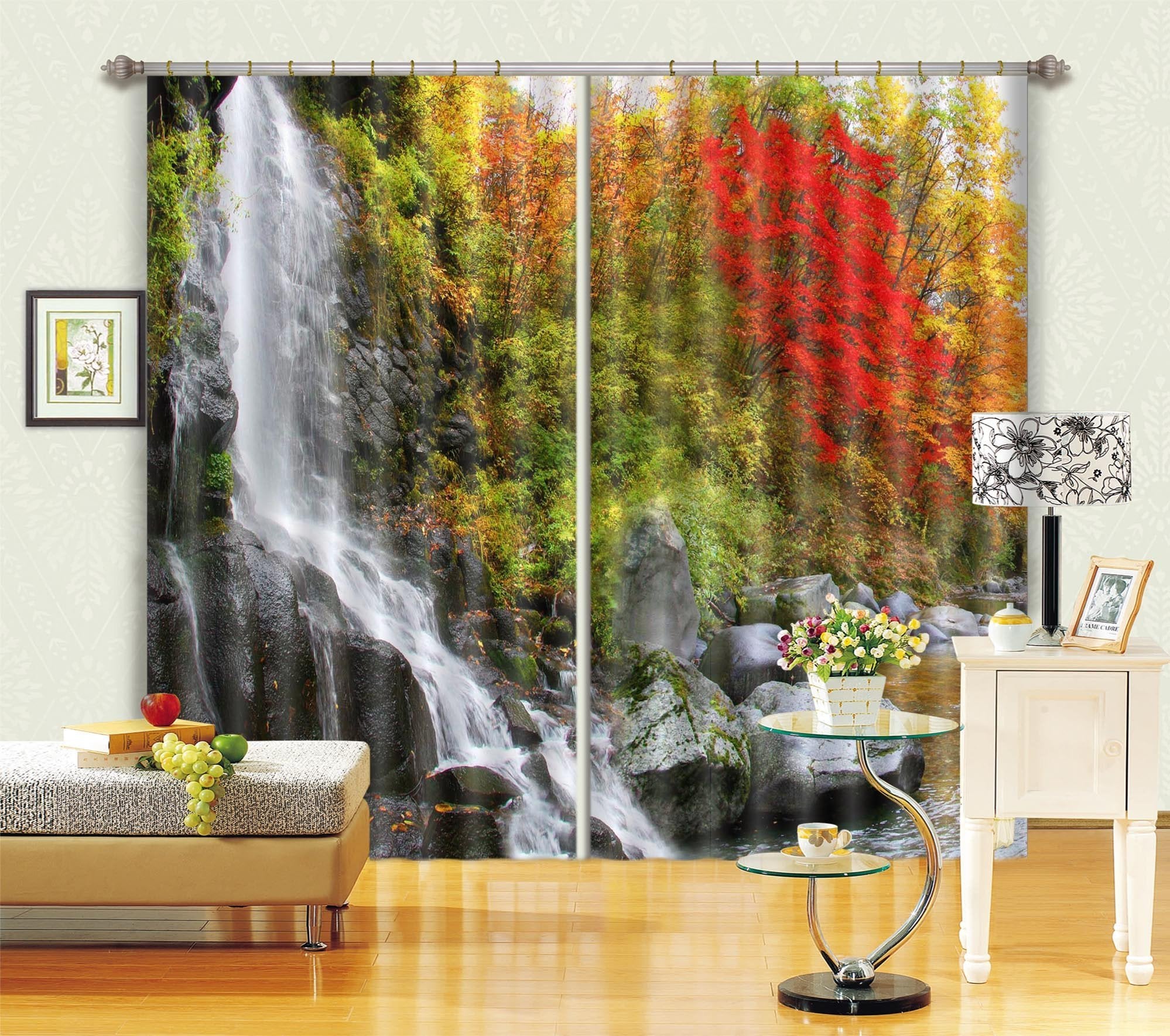 3D Waterfall Color Trees 194 Curtains Drapes Wallpaper AJ Wallpaper 