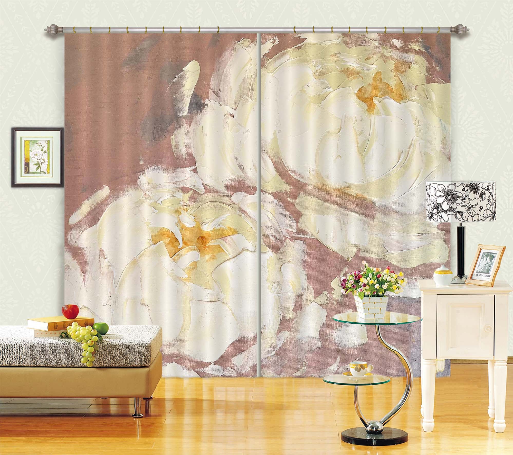 3D White Flower 3022 Skromova Marina Curtain Curtains Drapes