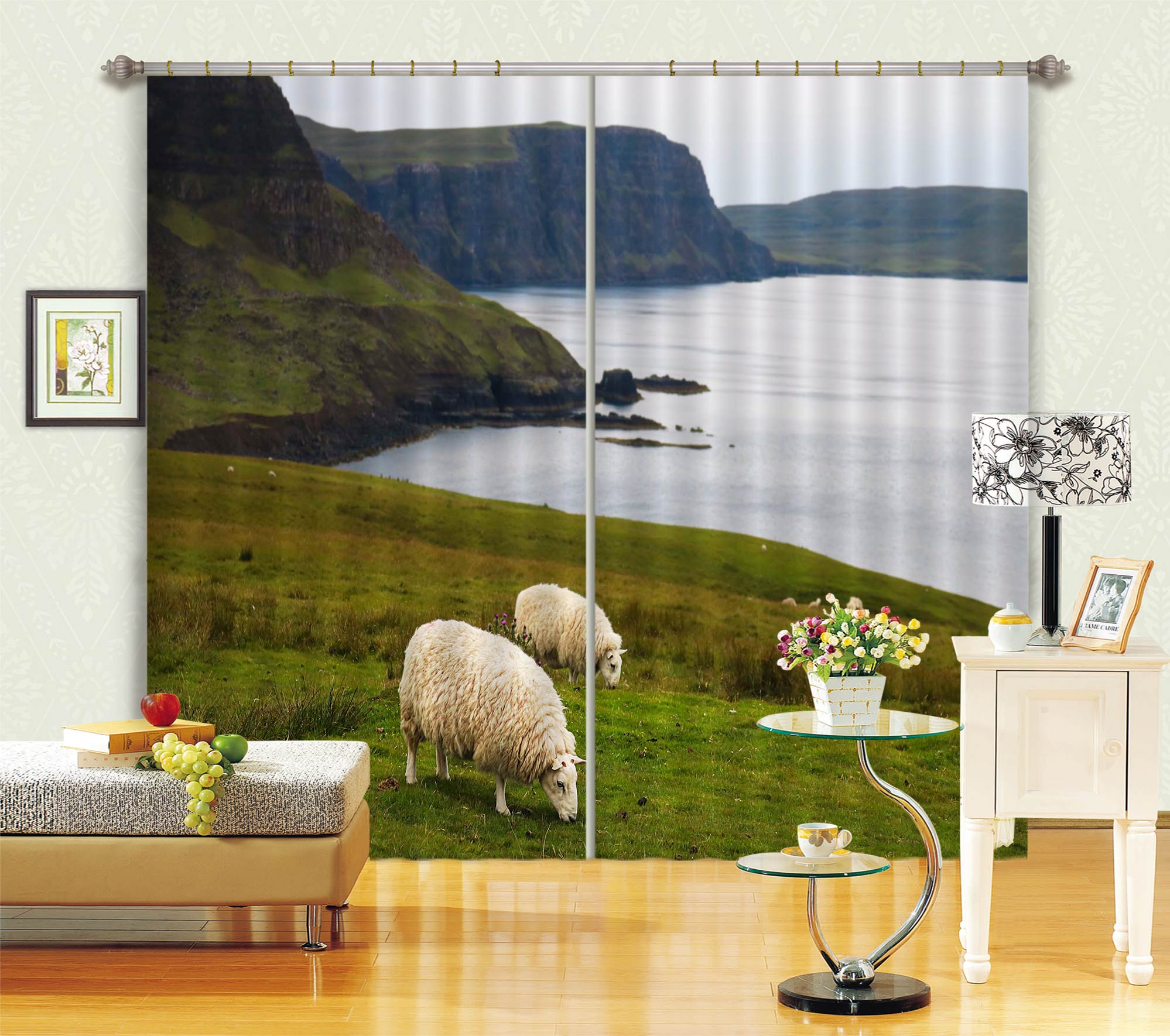 3D Scottish Sheep 021 Jerry LoFaro Curtain Curtains Drapes