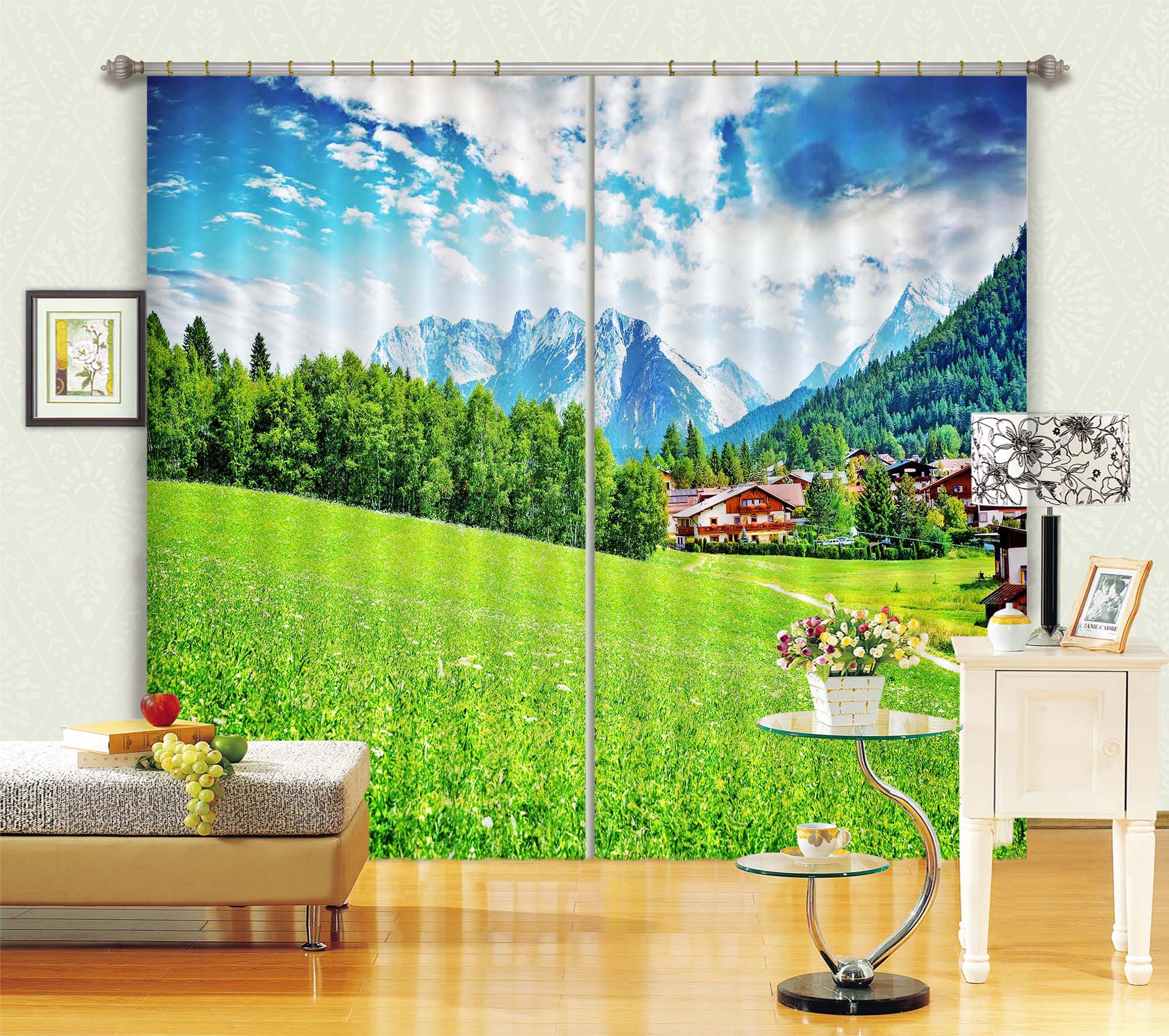 3D Green Grassland 106 Curtains Drapes