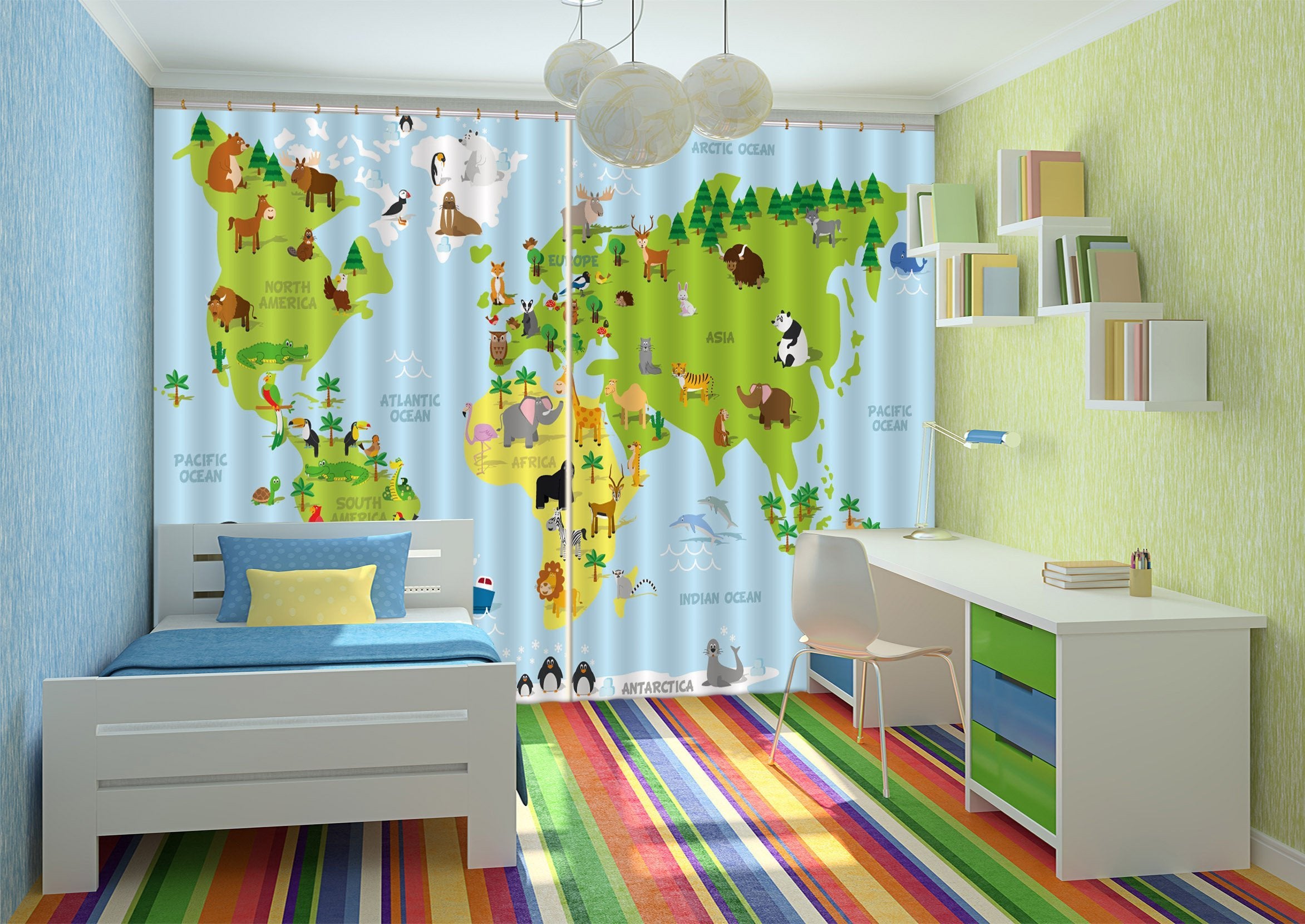 3D Animal World Map 552 Curtains Drapes Wallpaper AJ Wallpaper 