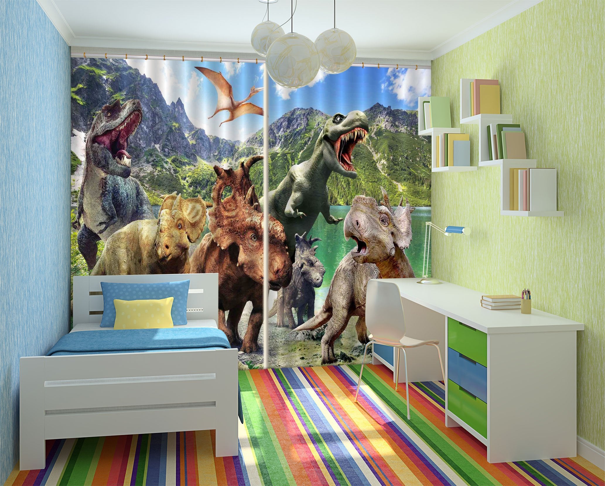 3D Lake Dinosaurs 2241 Curtains Drapes Wallpaper AJ Wallpaper 
