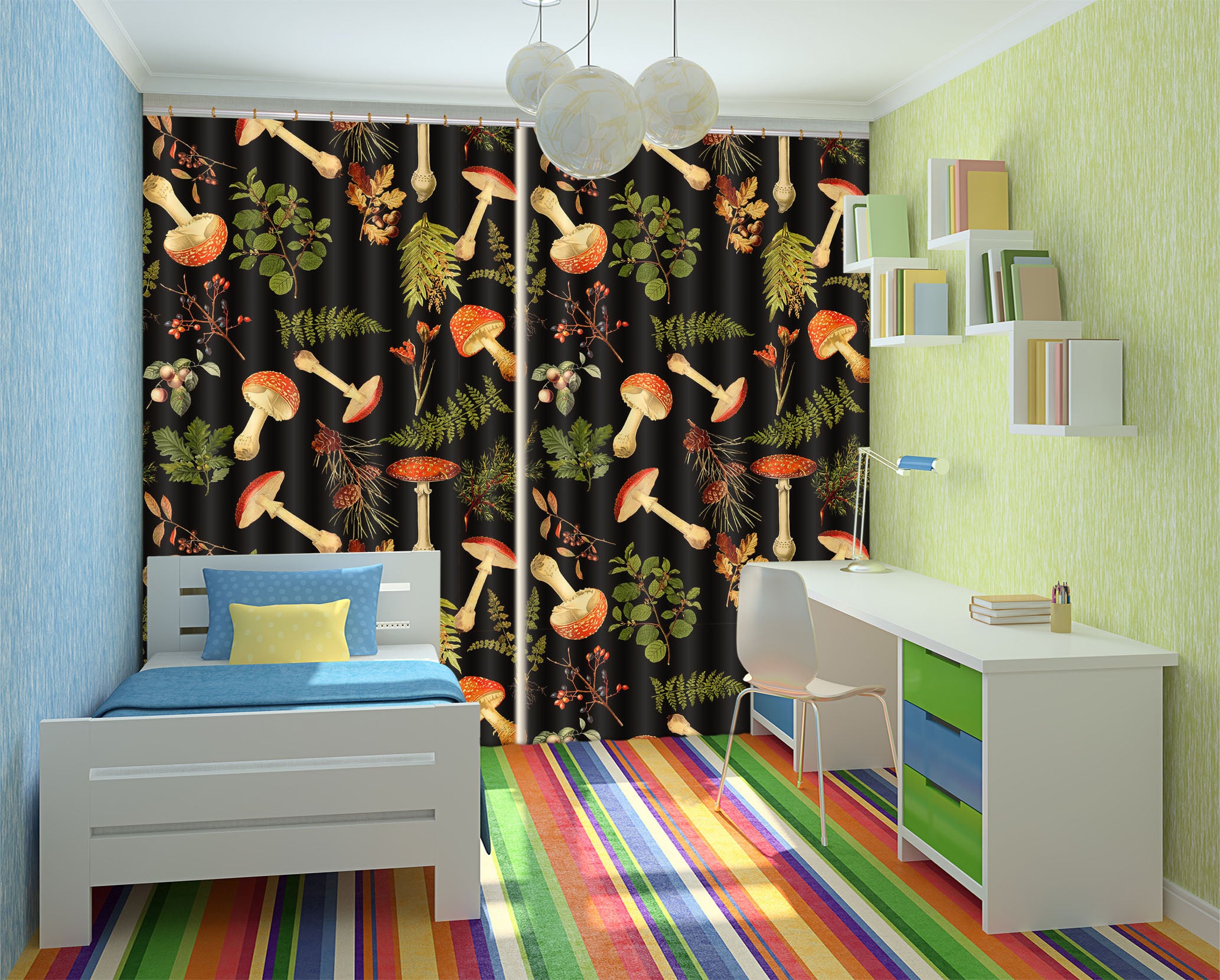 3D Mushroom Leaves 258 Uta Naumann Curtain Curtains Drapes