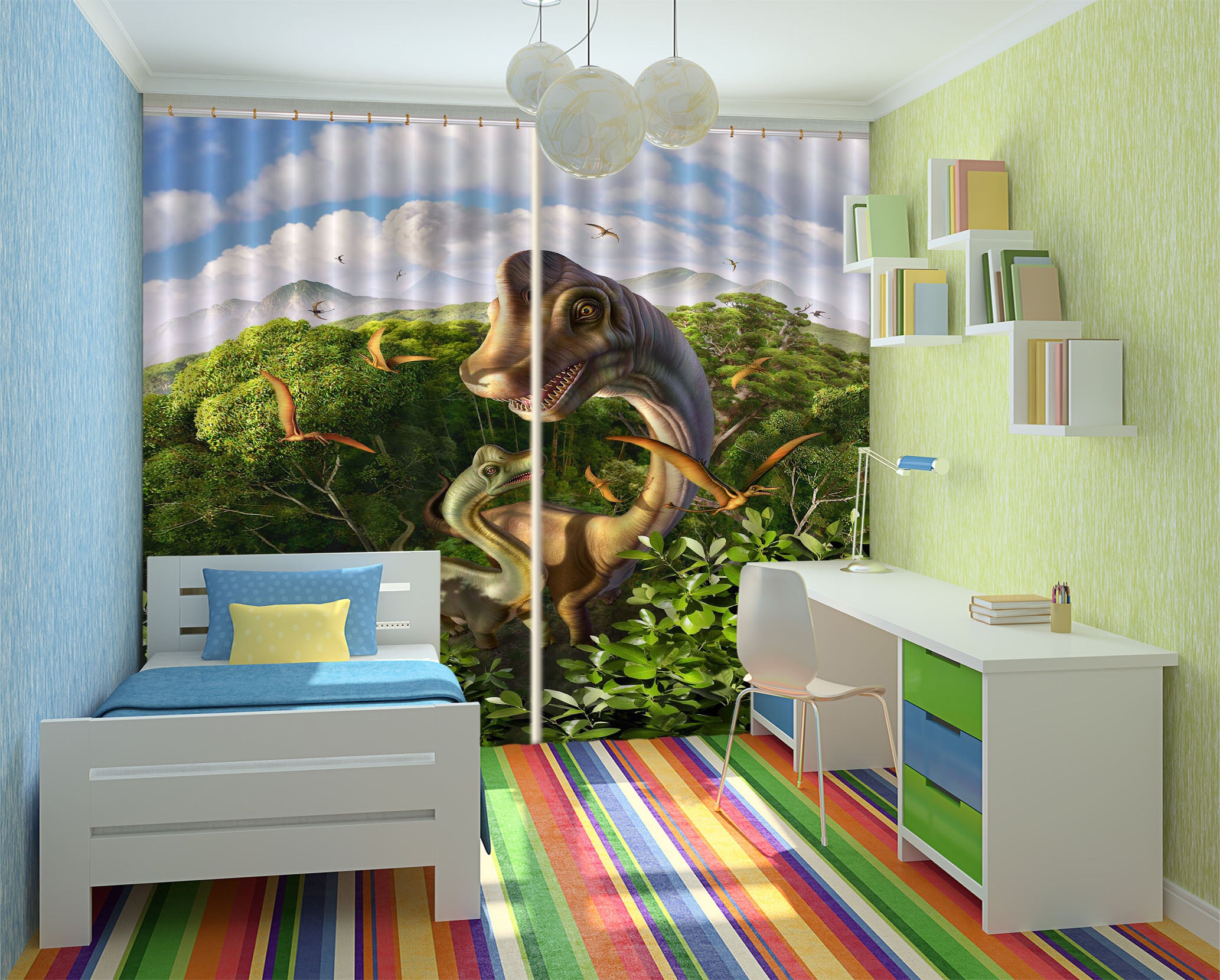 3D Brachiosaurus 041 Jerry LoFaro Curtain Curtains Drapes