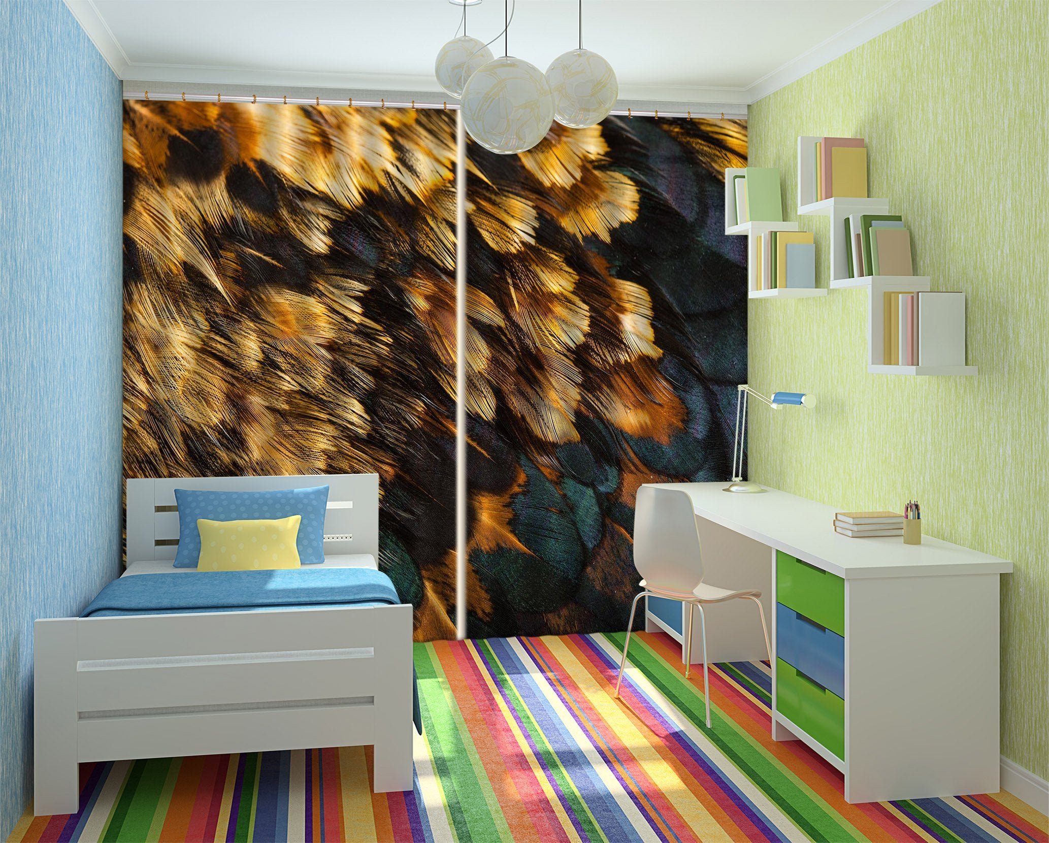 3D Gold Fluff Pattern 11 Curtains Drapes Curtains AJ Creativity Home 