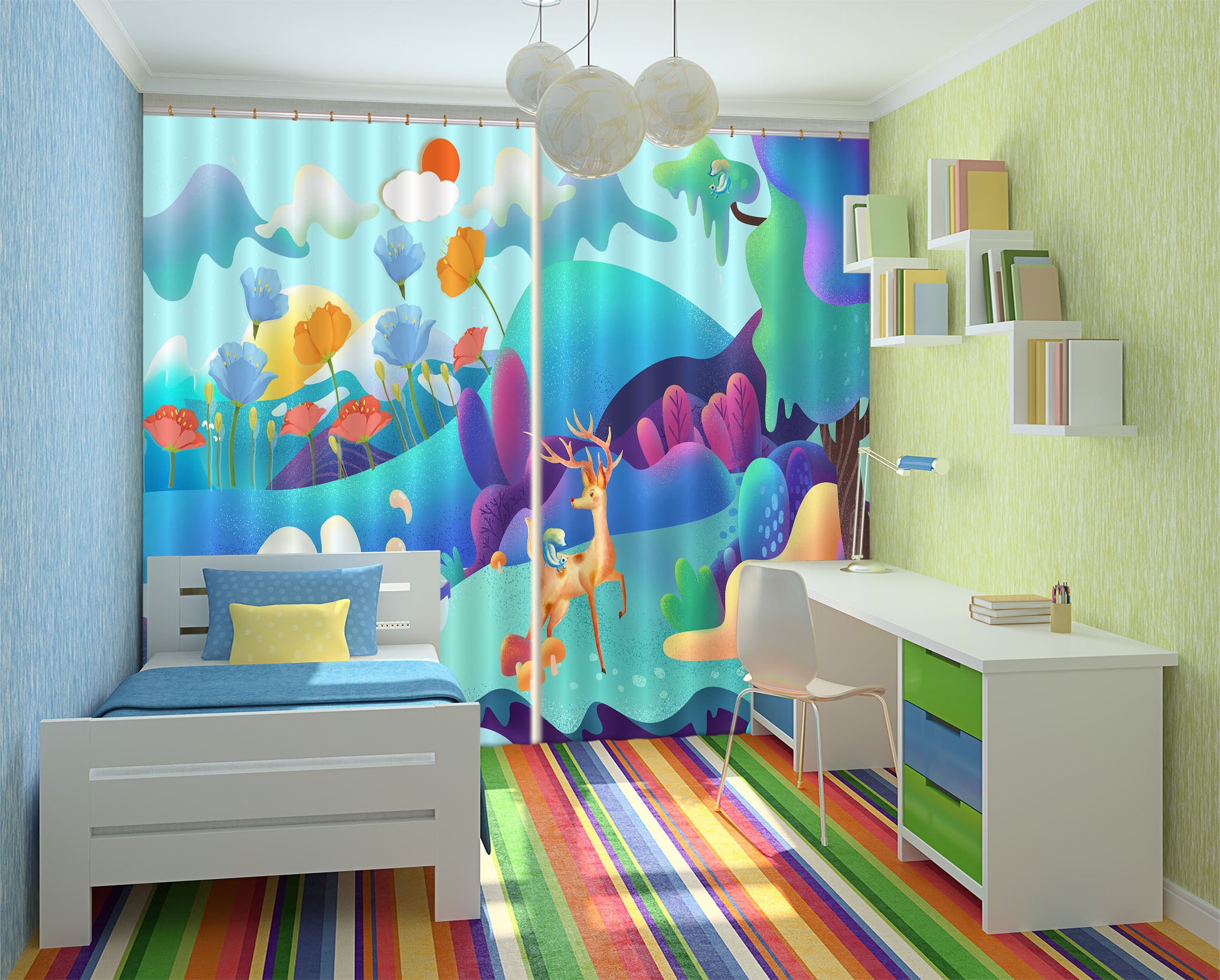 3D Forest Fawn 748 Curtains Drapes