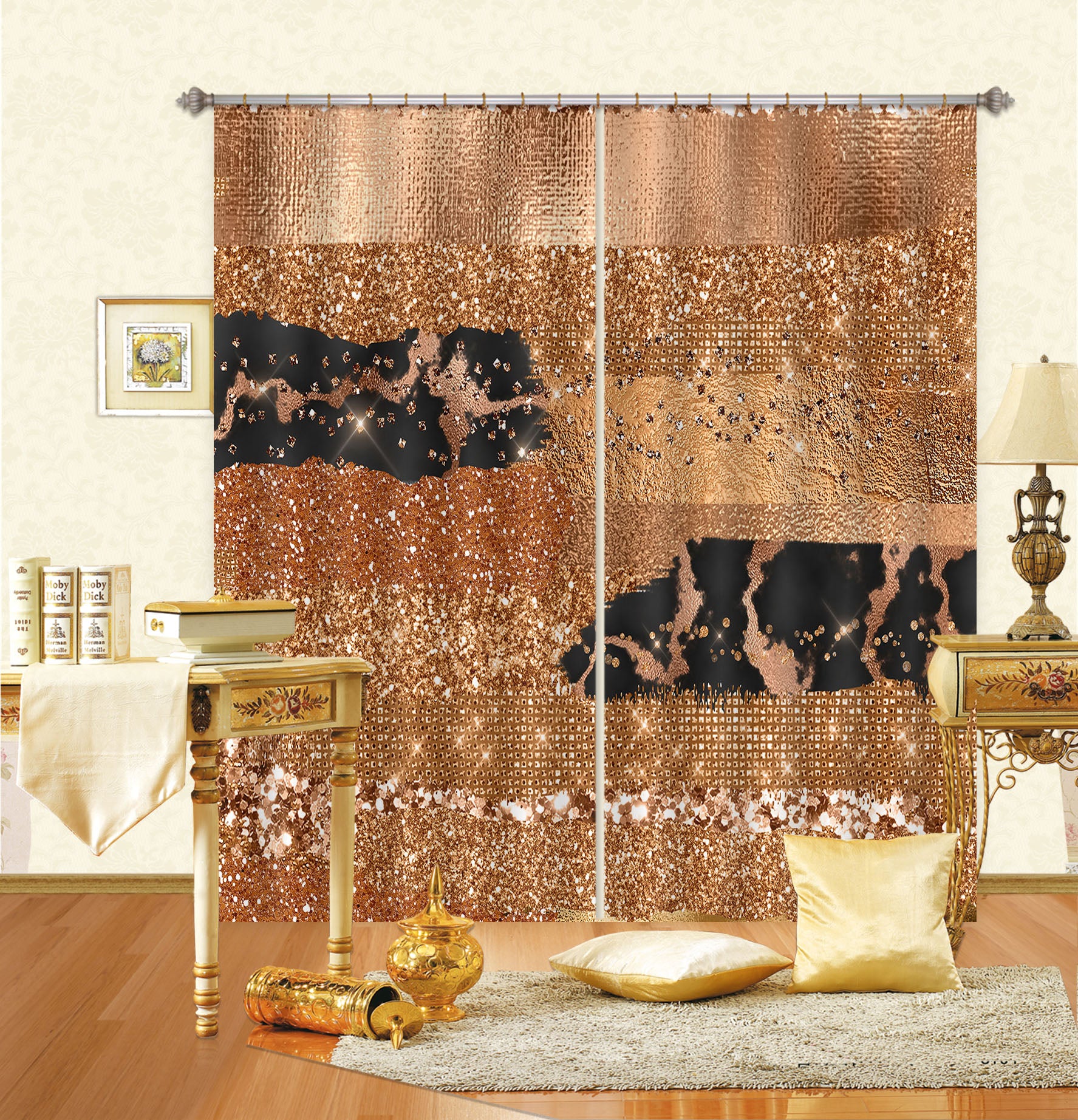 3D Pink Gold Glitter 197 Uta Naumann Curtain Curtains Drapes