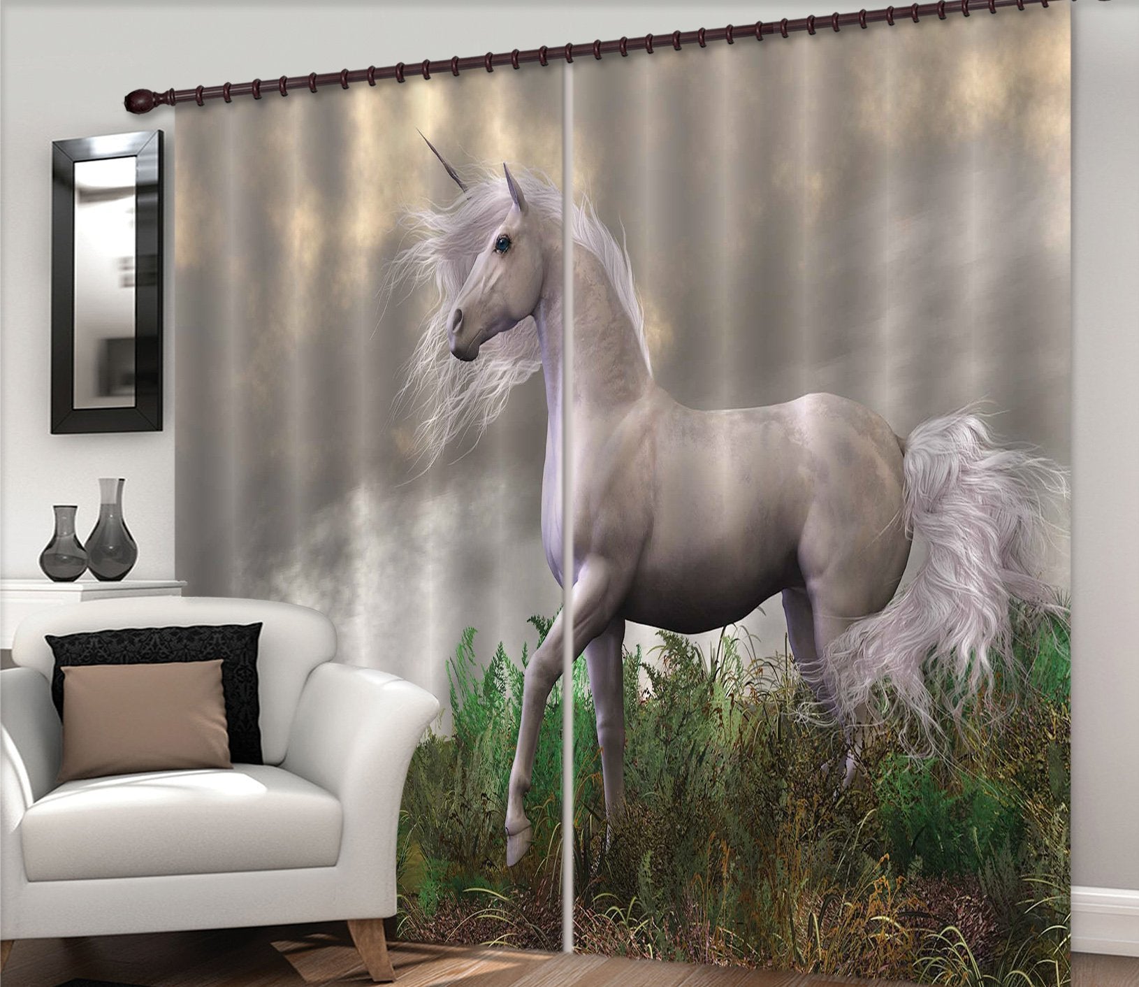 3D Meadow Unicorn 070 Curtains Drapes Curtains AJ Creativity Home 