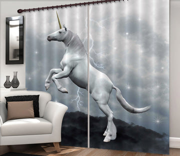 3D Lightning Jump Unicorns 089 Curtains Drapes Curtains AJ Creativity Home 