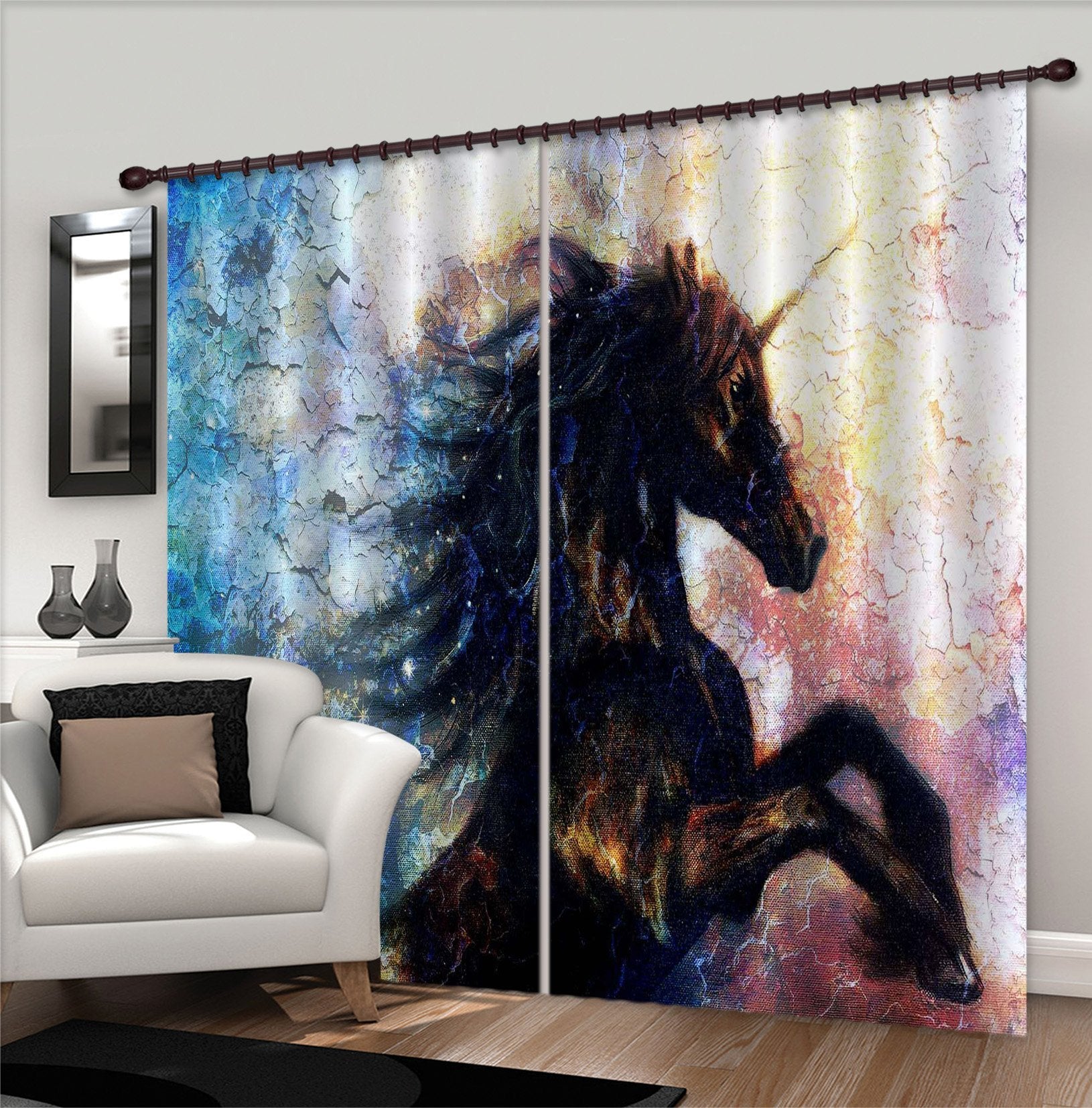 3D Oil Painting Unicorn 077 Curtains Drapes Curtains AJ Creativity Home 