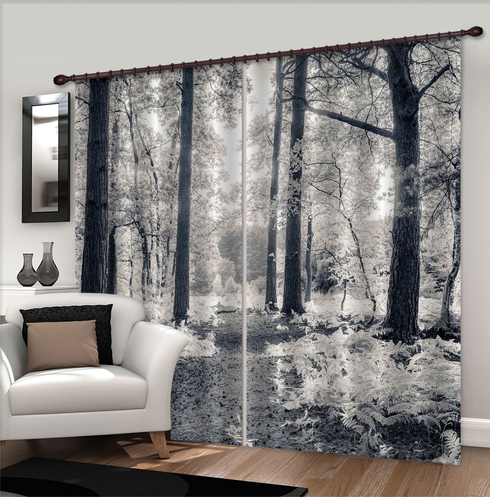 3D White Leaf 6398 Assaf Frank Curtain Curtains Drapes