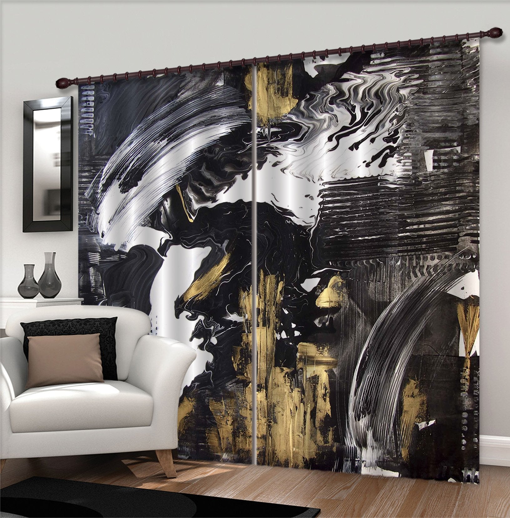 3D Smear Abstract Black 37 Curtains Drapes Curtains AJ Creativity Home 