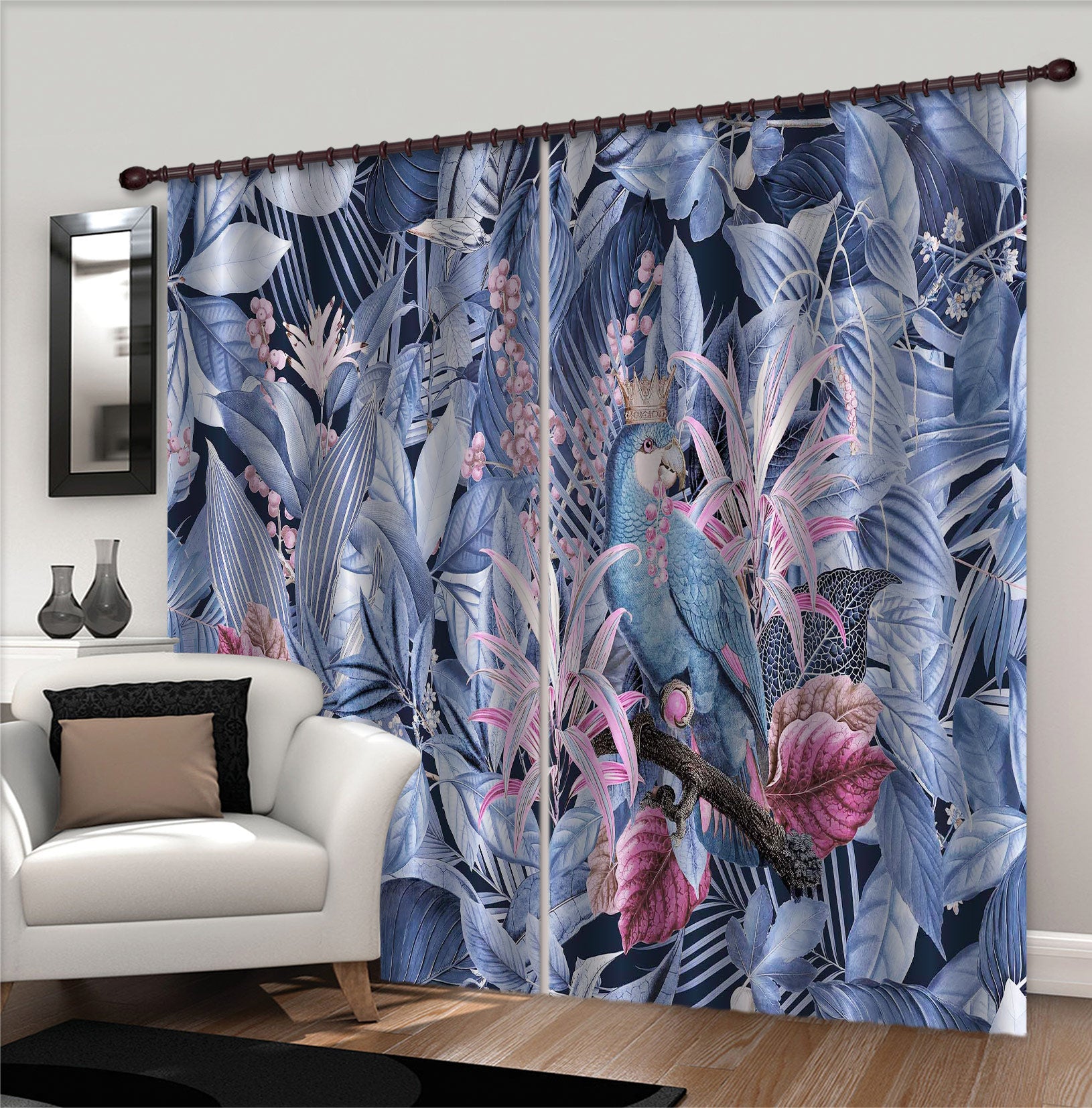 3D Parrot Purple Leaf 004 Andrea haase Curtain Curtains Drapes