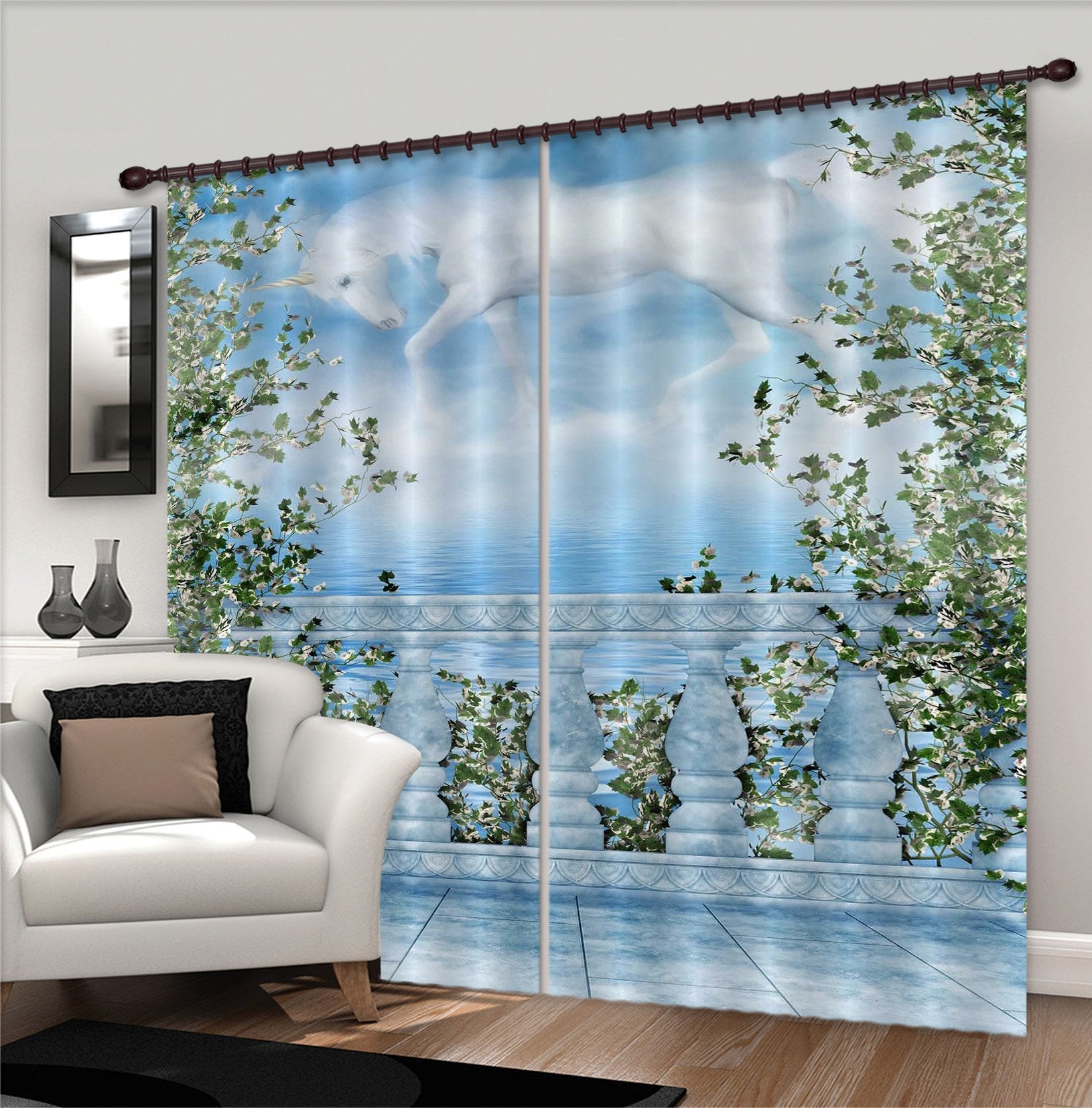 3D Balcony Sky Unicorns 090 Curtains Drapes Curtains AJ Creativity Home 