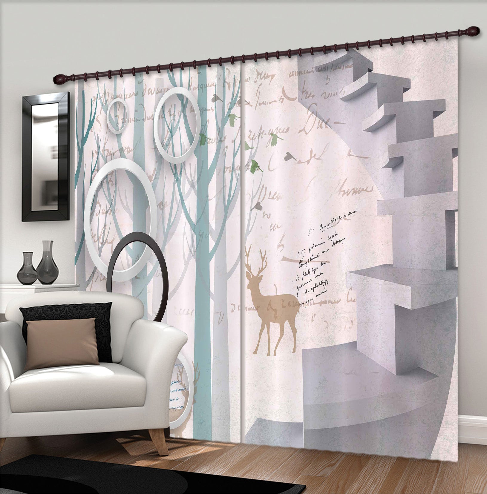 3D Forest Fawn 134 Curtains Drapes