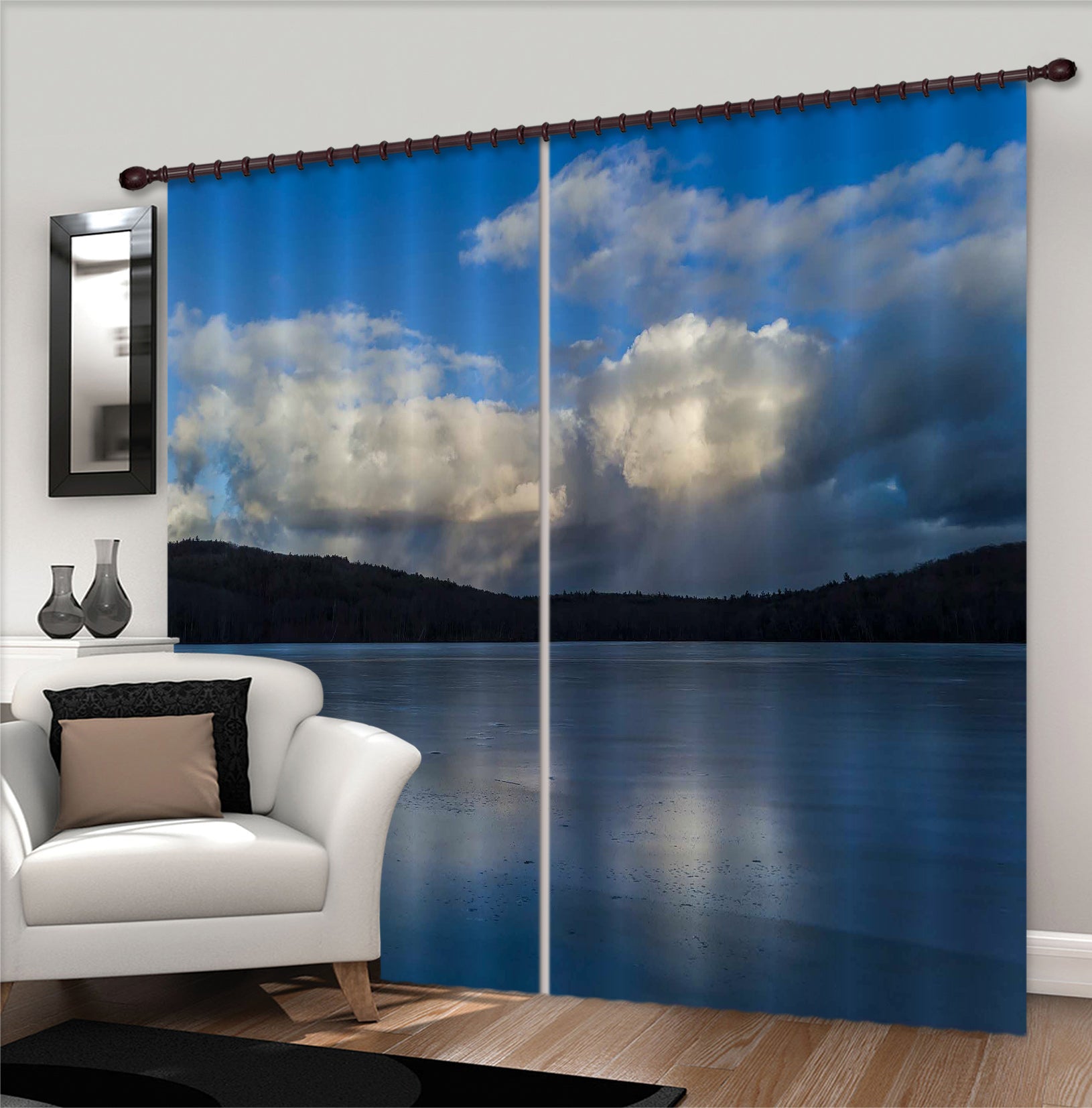 3D Forest Lake 022 Jerry LoFaro Curtain Curtains Drapes