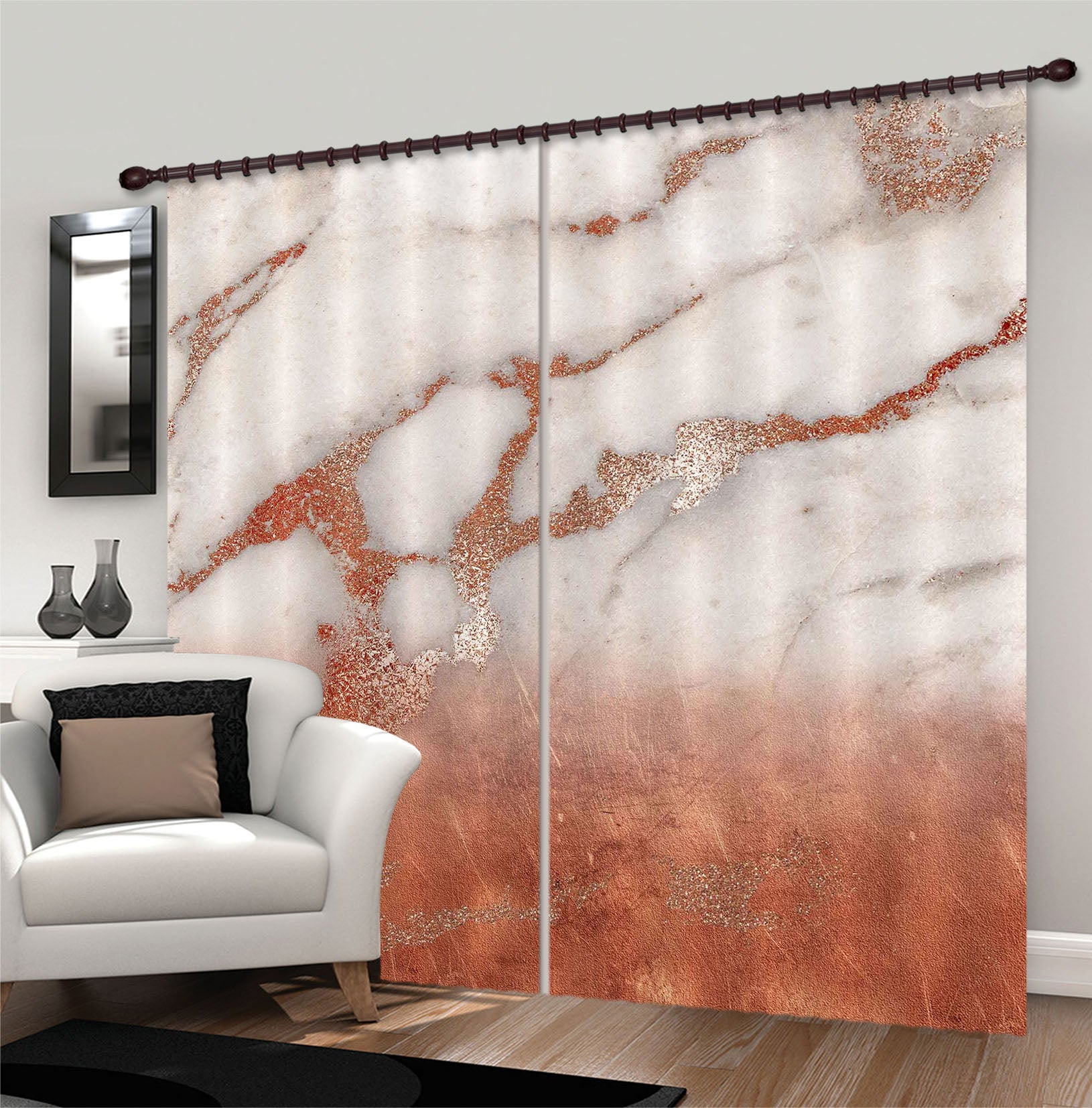 3D Red Gold Marble 190 Uta Naumann Curtain Curtains Drapes