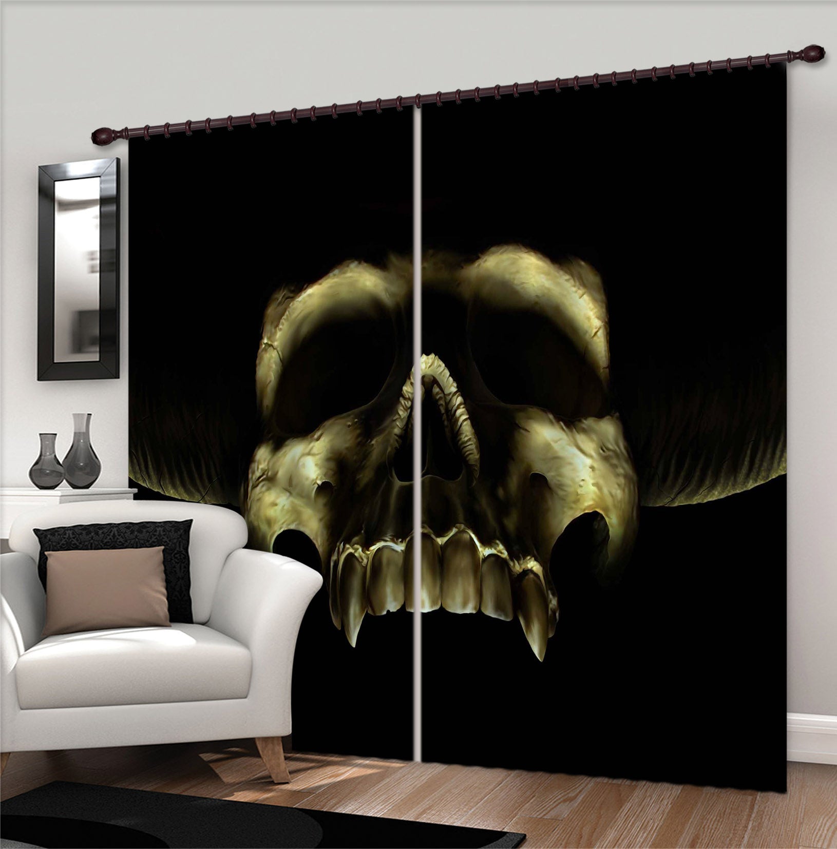 3D Skeleton Dark 5087 Tom Wood Curtain Curtains Drapes
