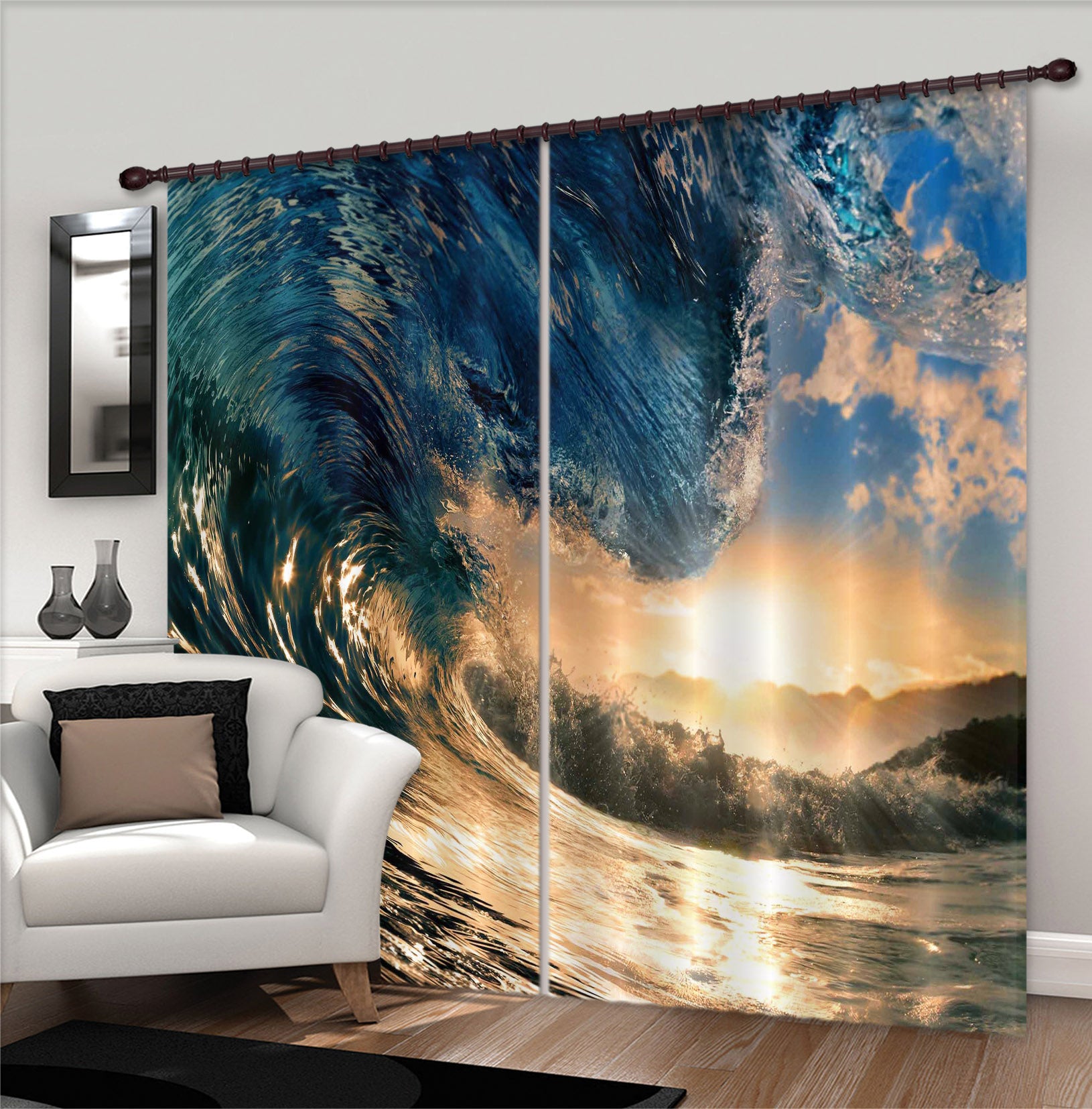 3D Giant Wave 755 Curtains Drapes
