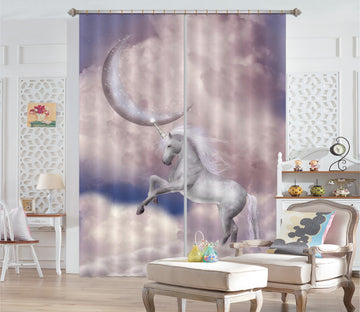3D Moon Unicorn 071 Curtains Drapes Curtains AJ Creativity Home 