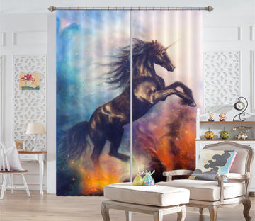 3D Star Black Unicorn 072 Curtains Drapes Curtains AJ Creativity Home 