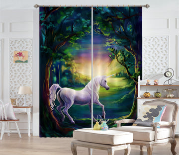 3D Tree Hole Unicorn 081 Curtains Drapes Curtains AJ Creativity Home 