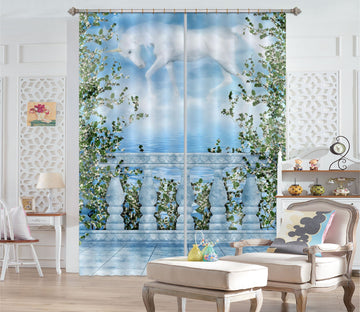 3D Balcony Sky Unicorns 090 Curtains Drapes Curtains AJ Creativity Home 