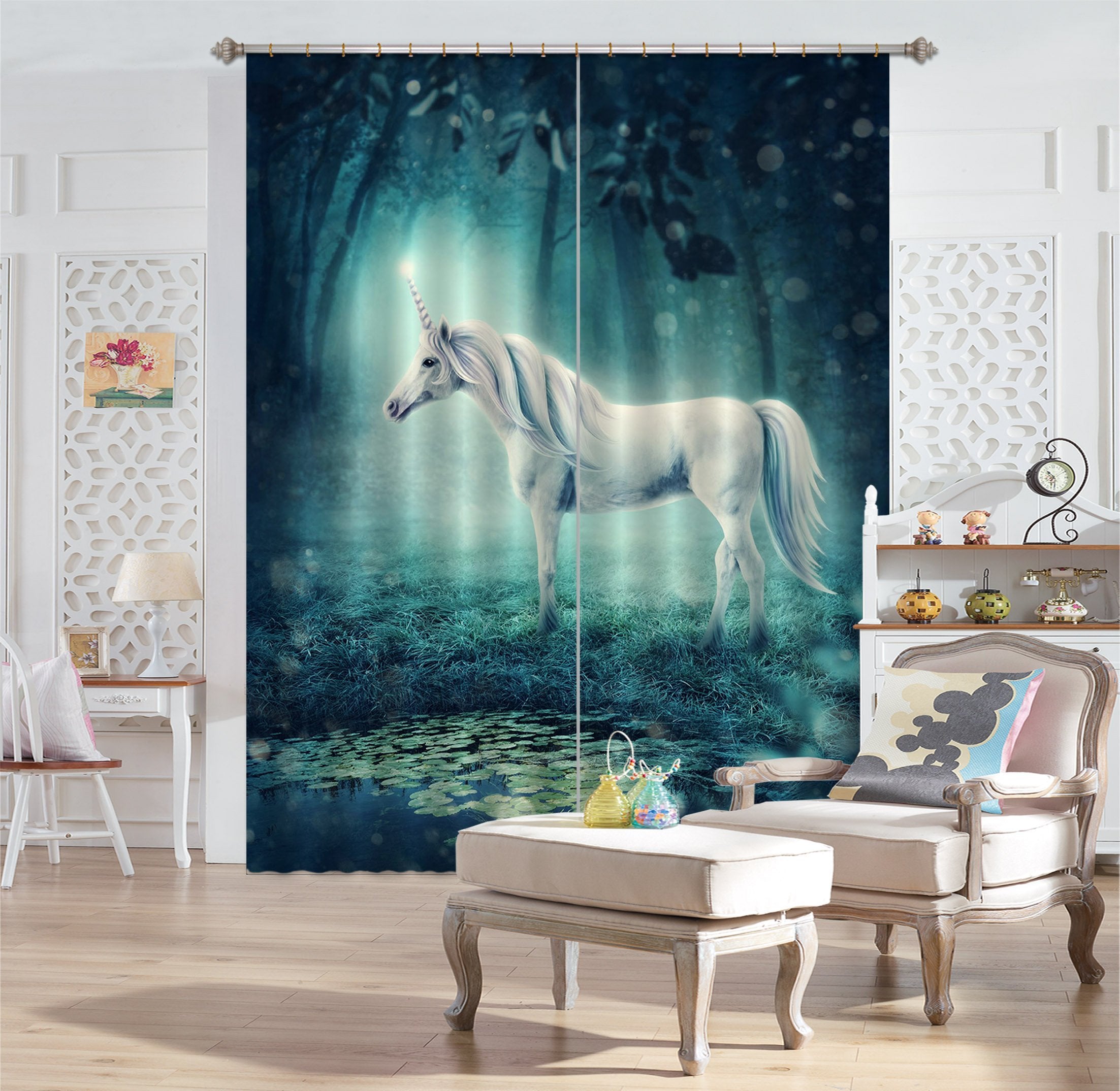 3D Corner Light Unicorns 112 Curtains Drapes Curtains AJ Creativity Home 