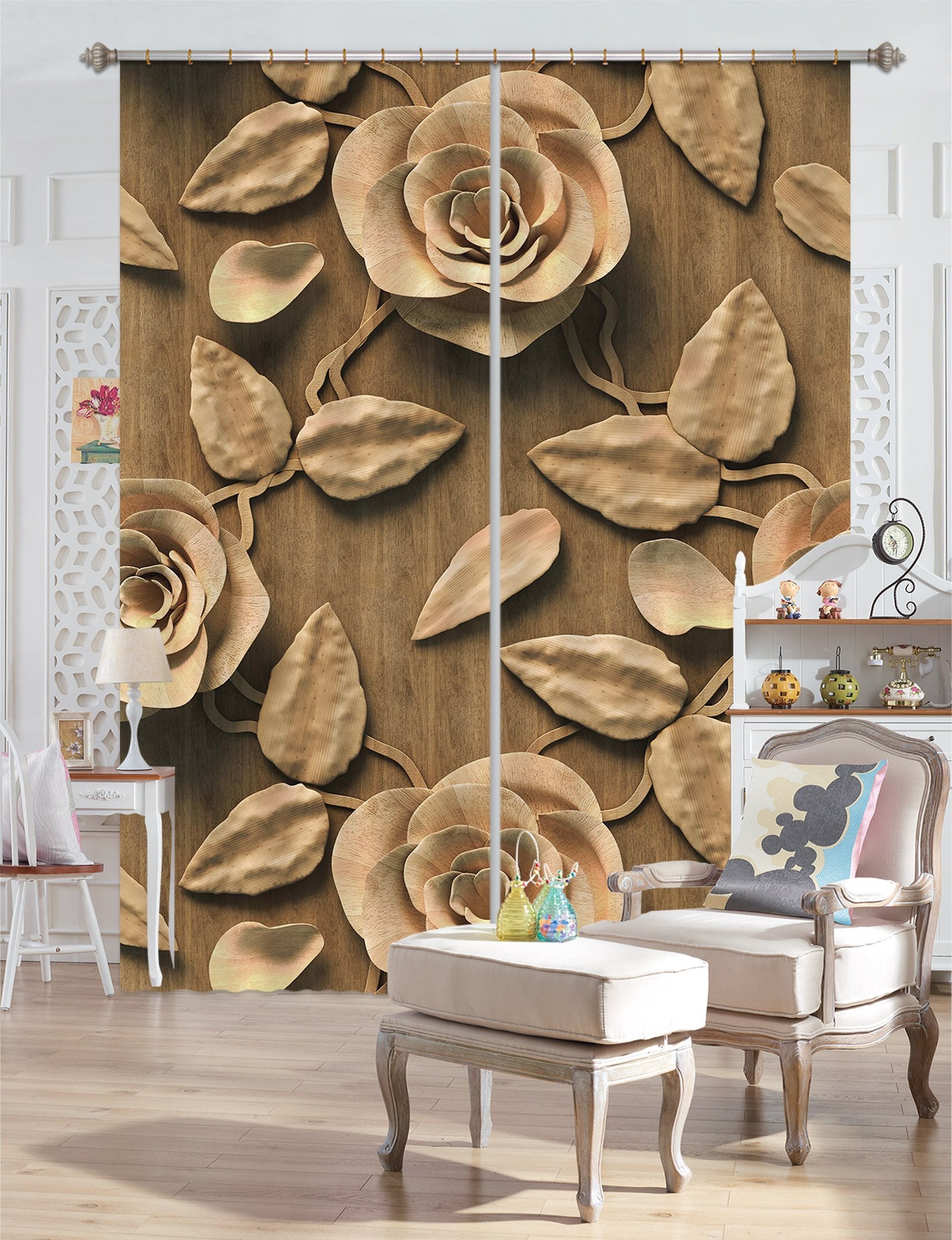 3D Earth Color Flower Leaf 59 Curtains Drapes Curtains AJ Creativity Home 