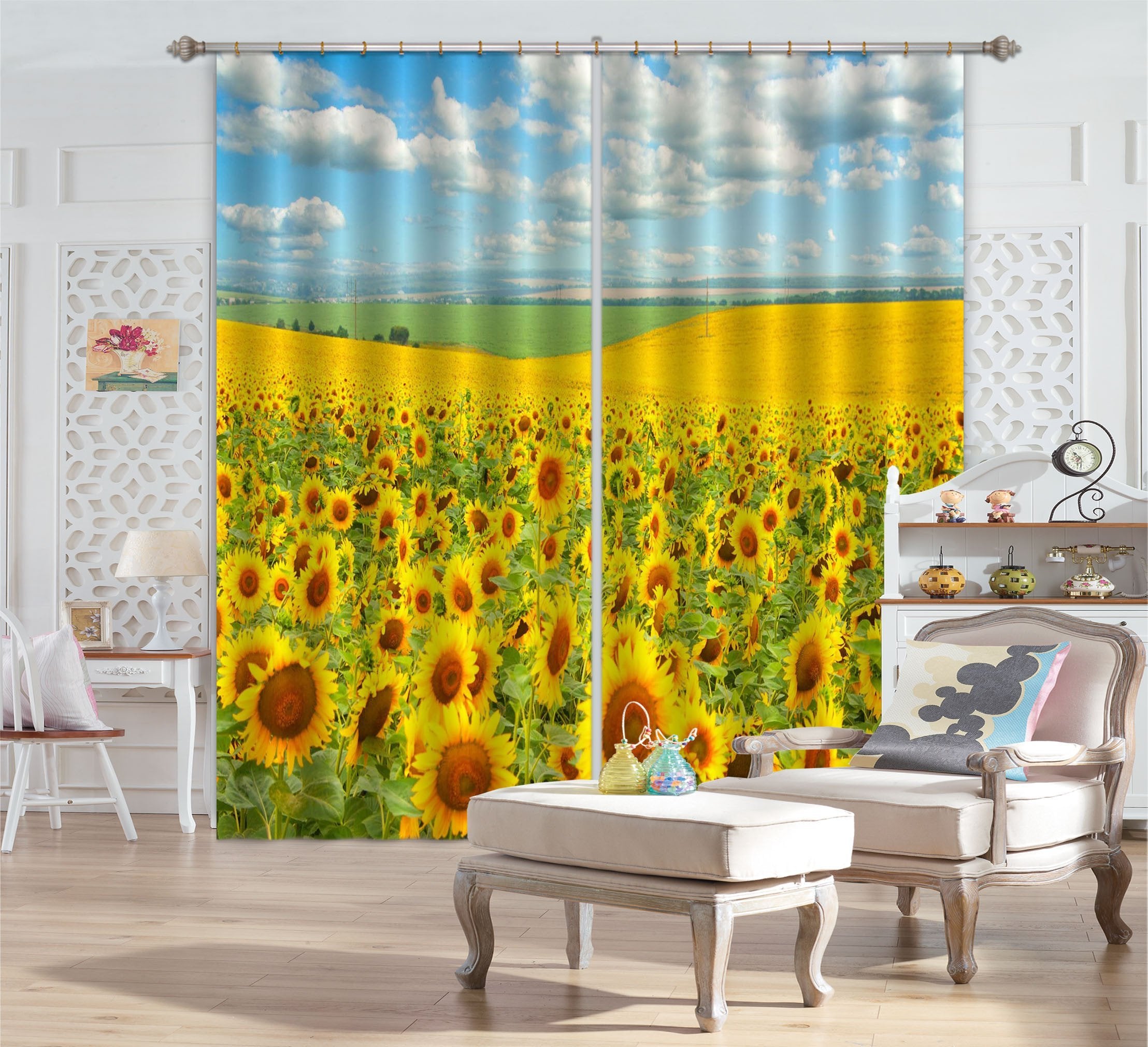 3D Sunflowers Field Scenery 728 Curtains Drapes Wallpaper AJ Wallpaper 