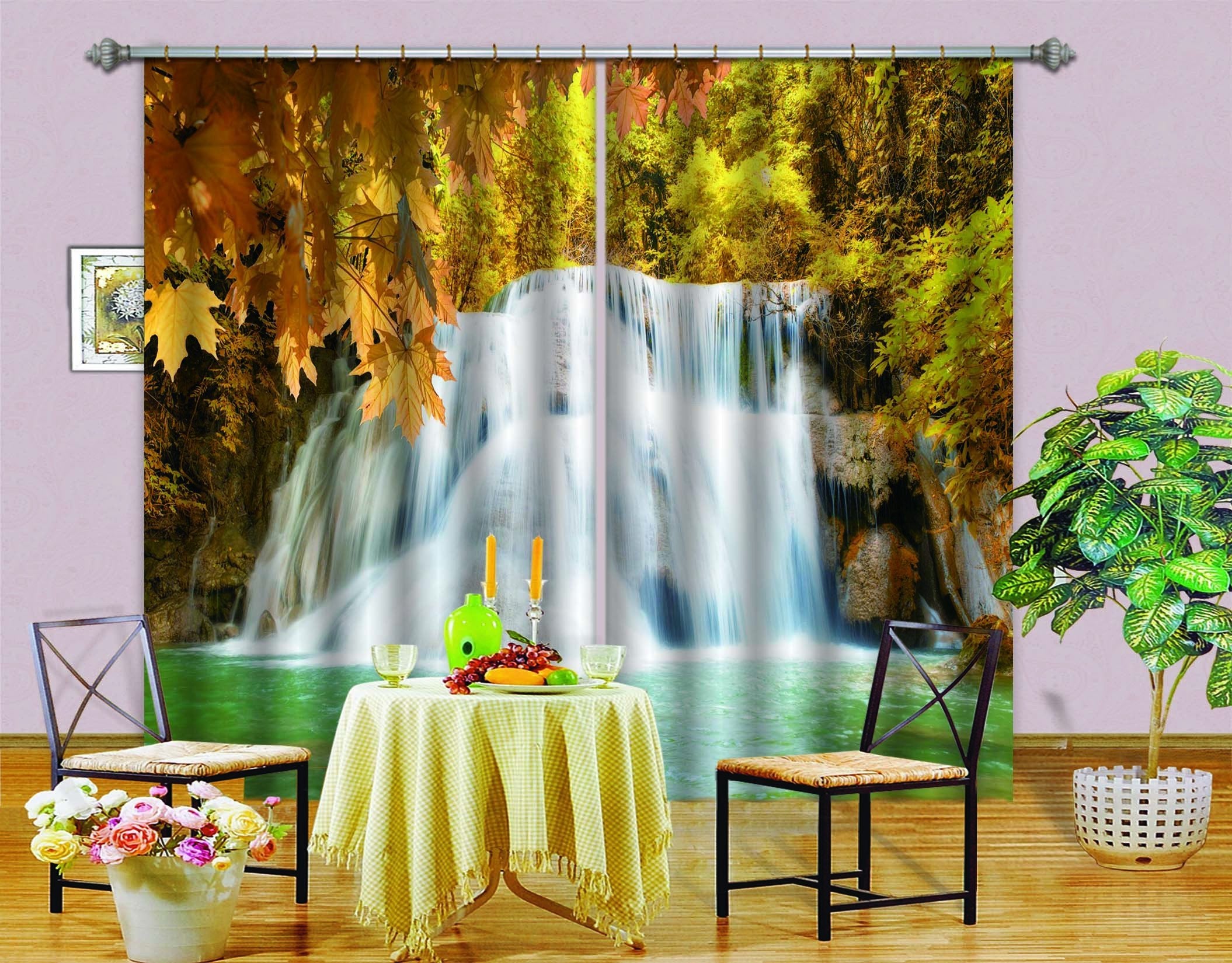 3D Forest Waterfall 749 Curtains Drapes Wallpaper AJ Wallpaper 