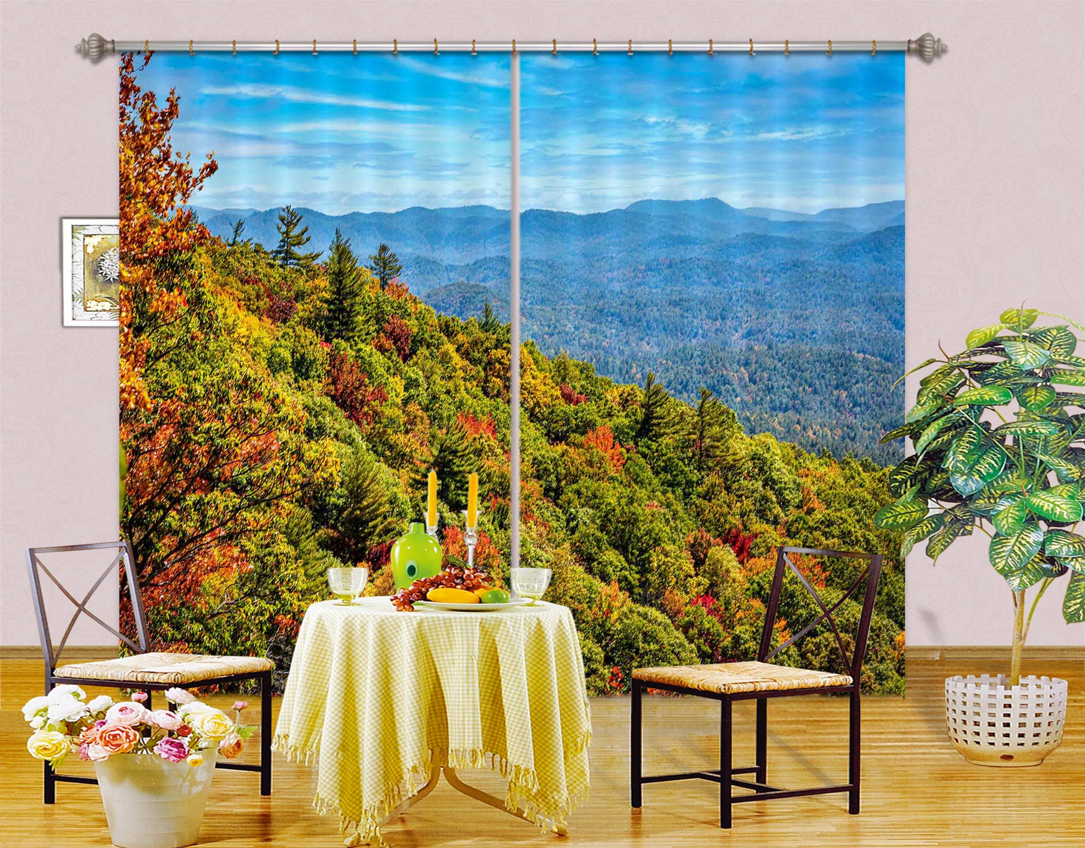 3D Mountain Forest 5351 Beth Sheridan Curtain Curtains Drapes