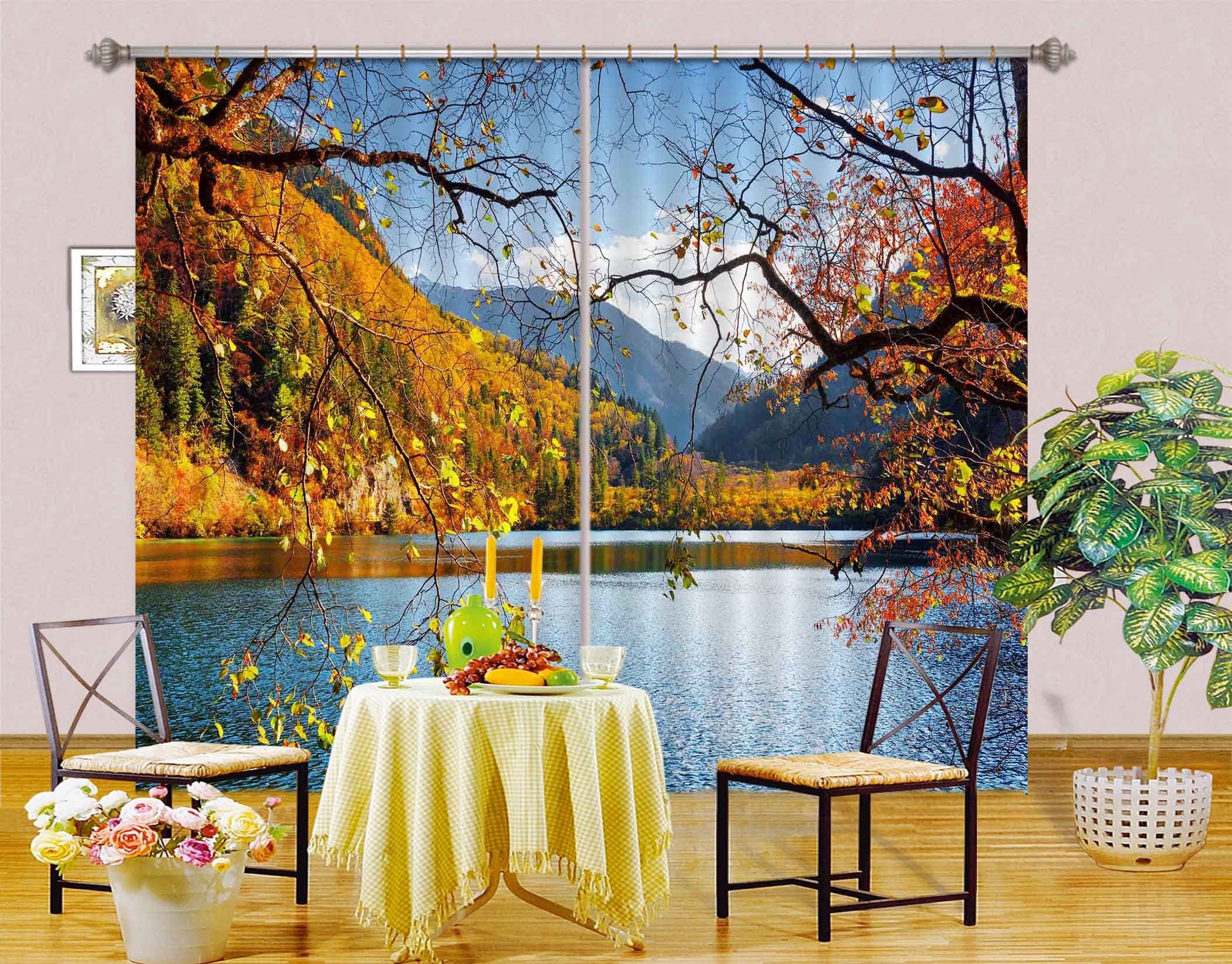 3D Autumn Lake 866 Curtains Drapes Wallpaper AJ Wallpaper 
