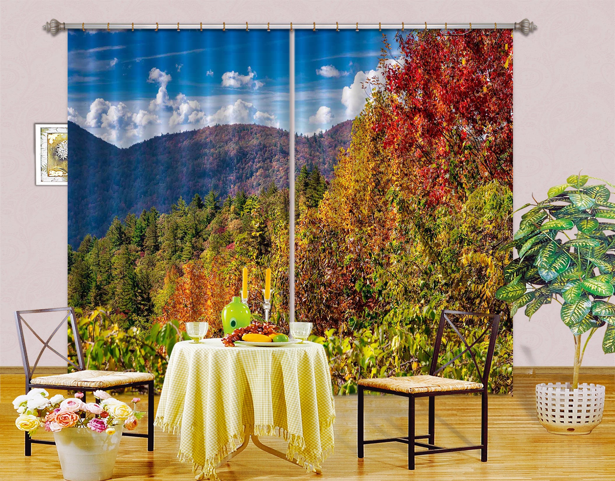 3D Mountain Forest 5358 Beth Sheridan Curtain Curtains Drapes