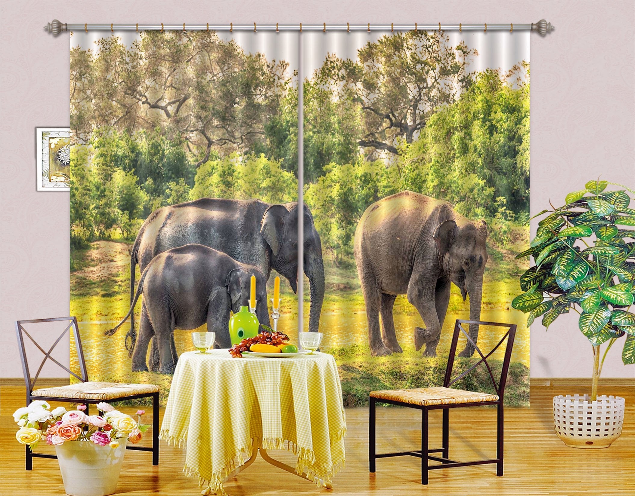 3D Elephants Family 50 Curtains Drapes Wallpaper AJ Wallpaper 